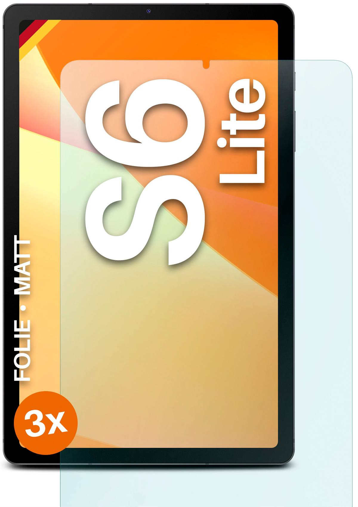 Tablet mit Displayschutz. Der Bildschirm hat den Text S6 Lite.
