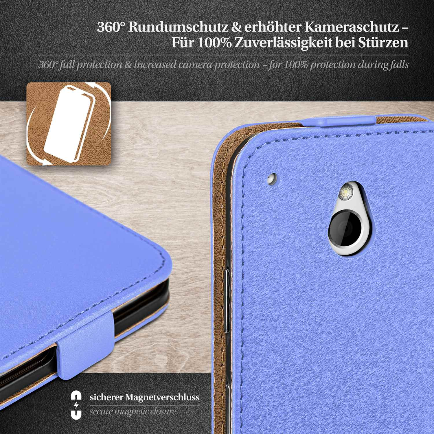Flip HTC, Mini, Sky-Blue MOEX Flip Cover, One Case,