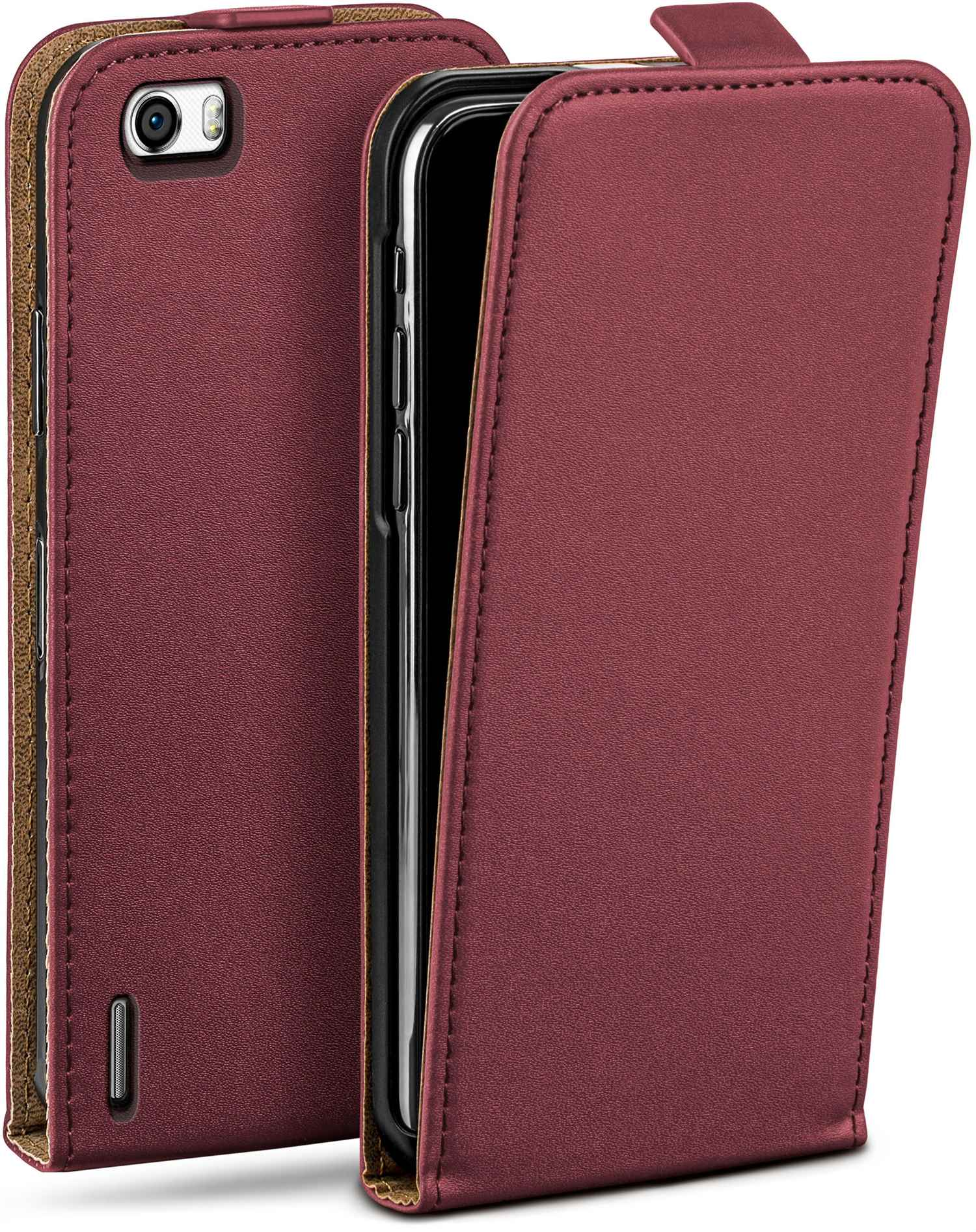 Cover, Huawei, 6, Flip MOEX Flip Maroon-Red Honor Case,