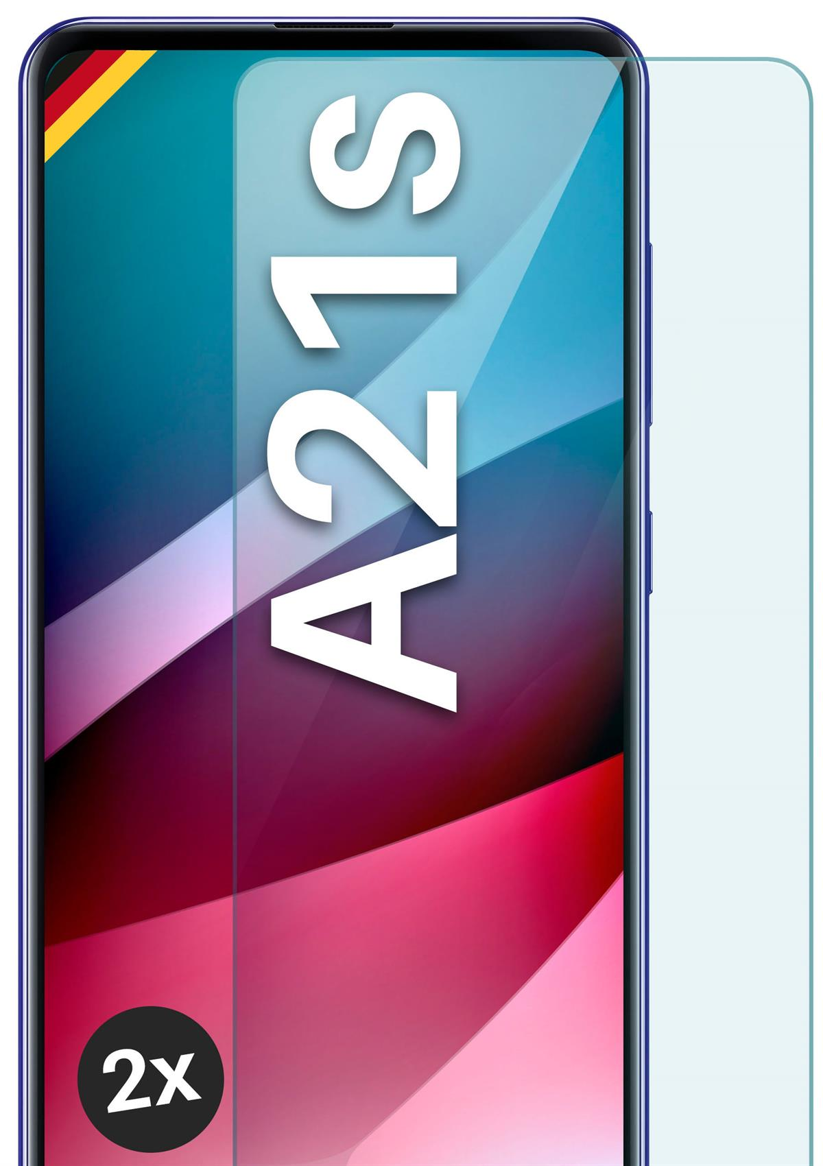Schutzfolie, A21s) MOEX Samsung 2x Galaxy - klar Schutzglas(für Panzerglas
