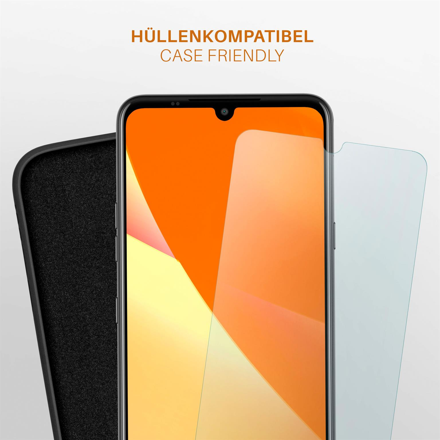 Telefon mit Displayschutzfolie neben einer Handyhülle.