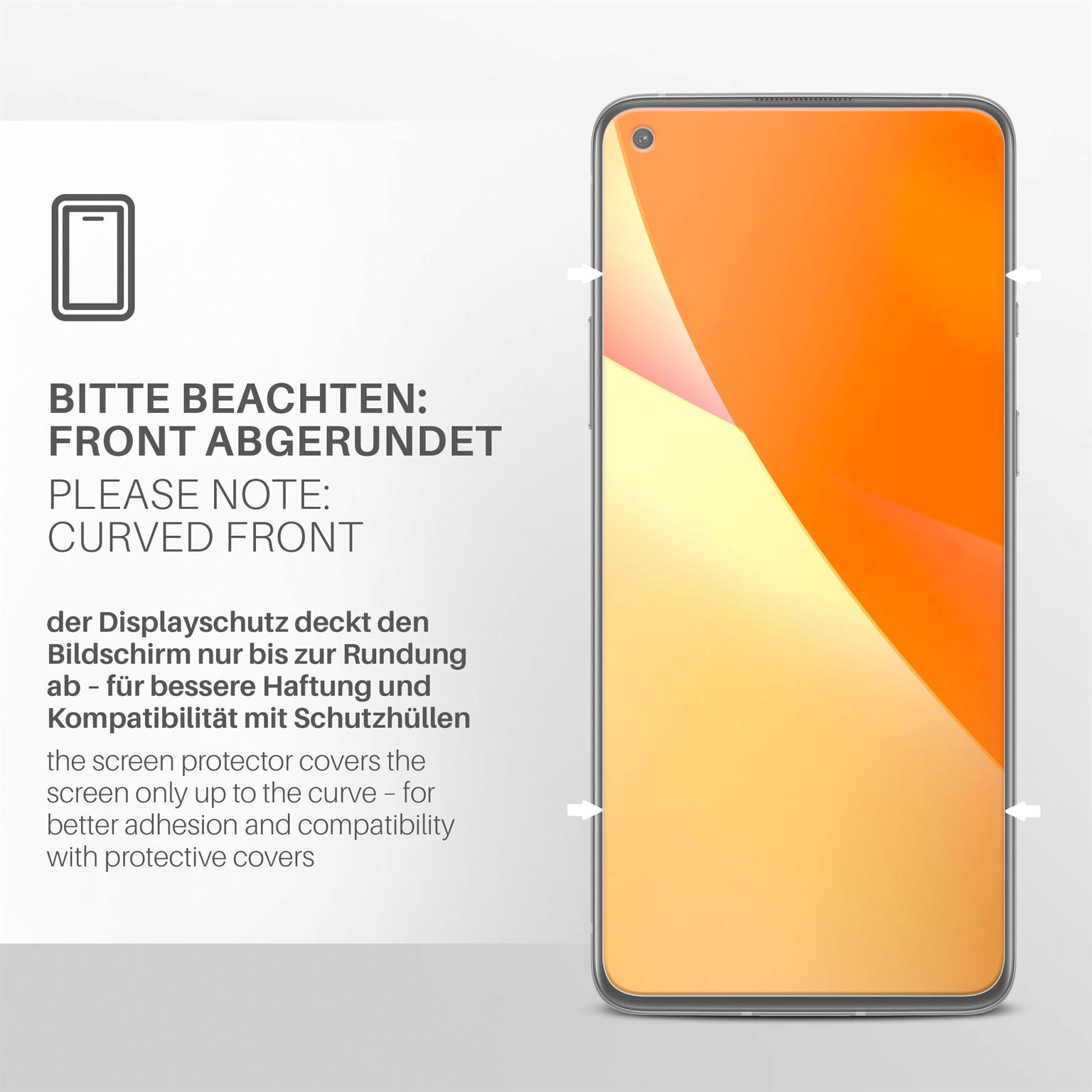 Ein Telefon mit gebogenem Frontbildschirm und aufgebrachter Displayschutzfolie.