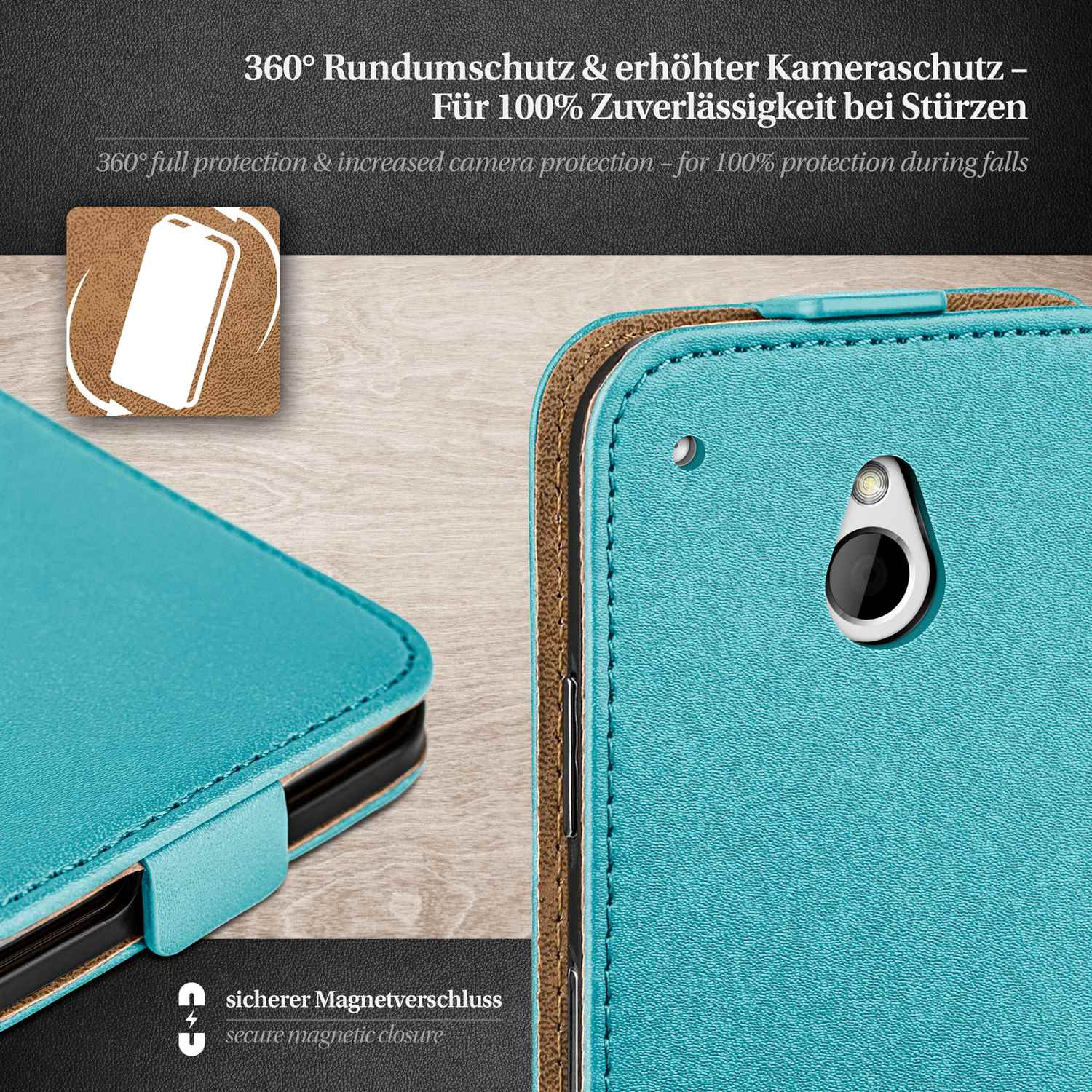 MOEX Flip One HTC, Cover, Case, Flip Mini, Aqua-Cyan