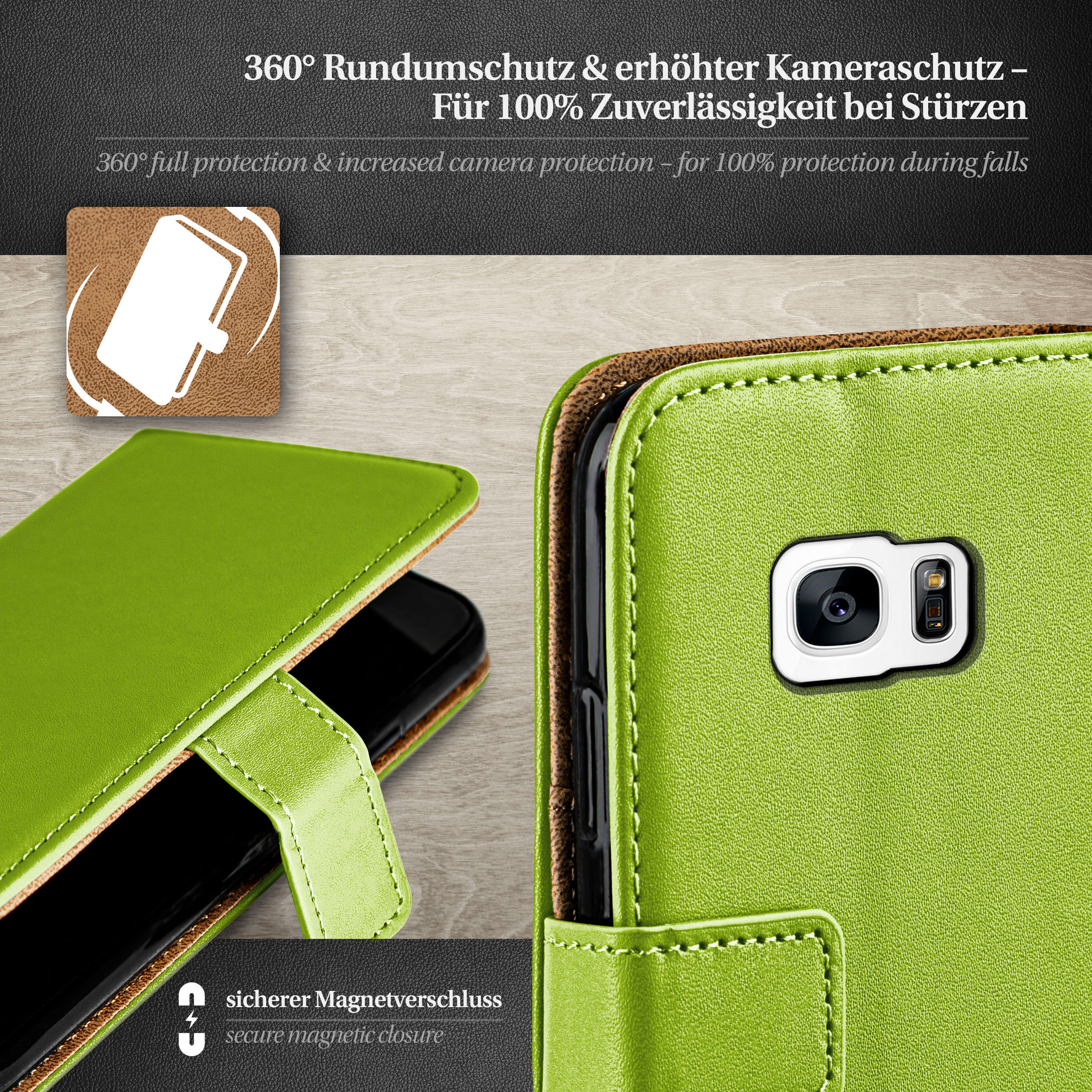 Bookcover, Galaxy MOEX Case, S7, Samsung, Book Lime-Green