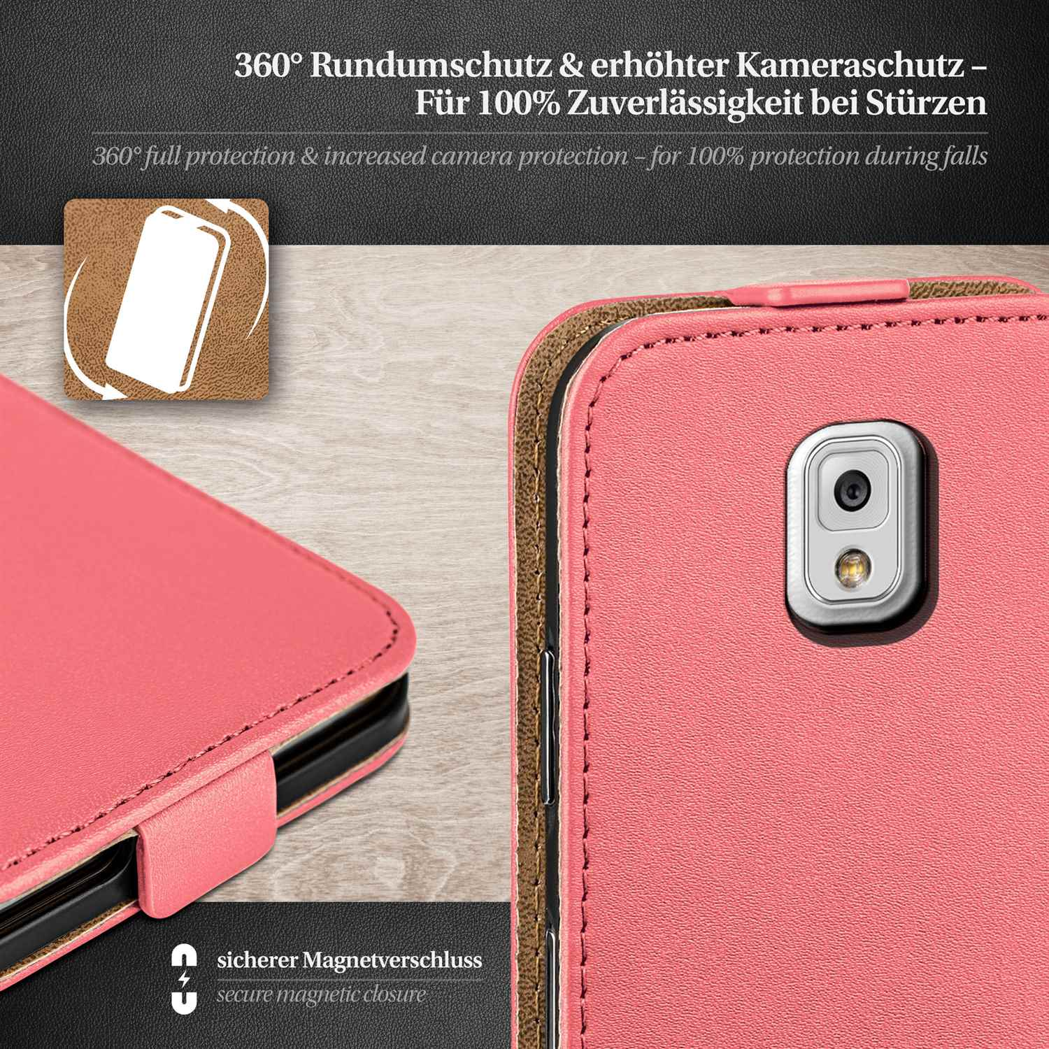 Note MOEX Case, Galaxy Flip 3, Coral-Rose Cover, Flip Samsung,