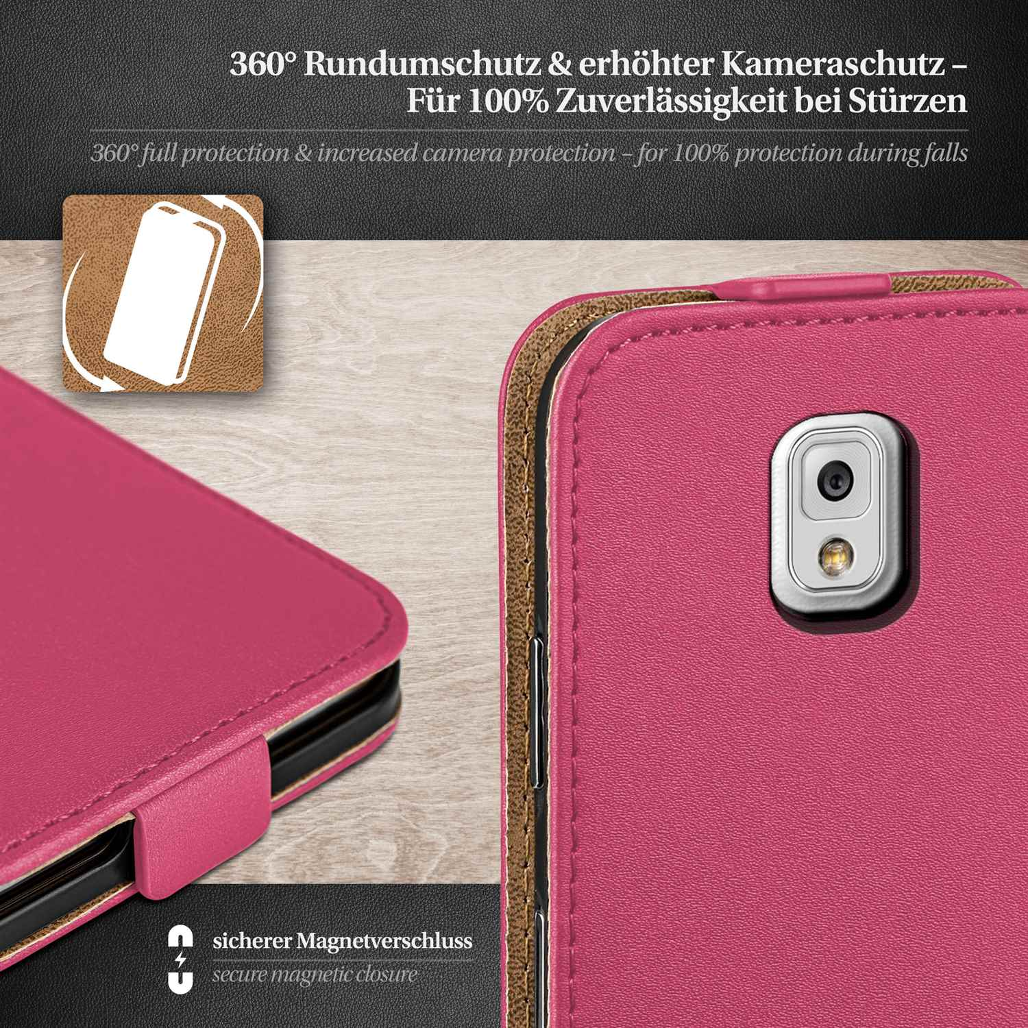 Case, Samsung, Berry-Fuchsia MOEX Flip Note Flip 3, Galaxy Cover,