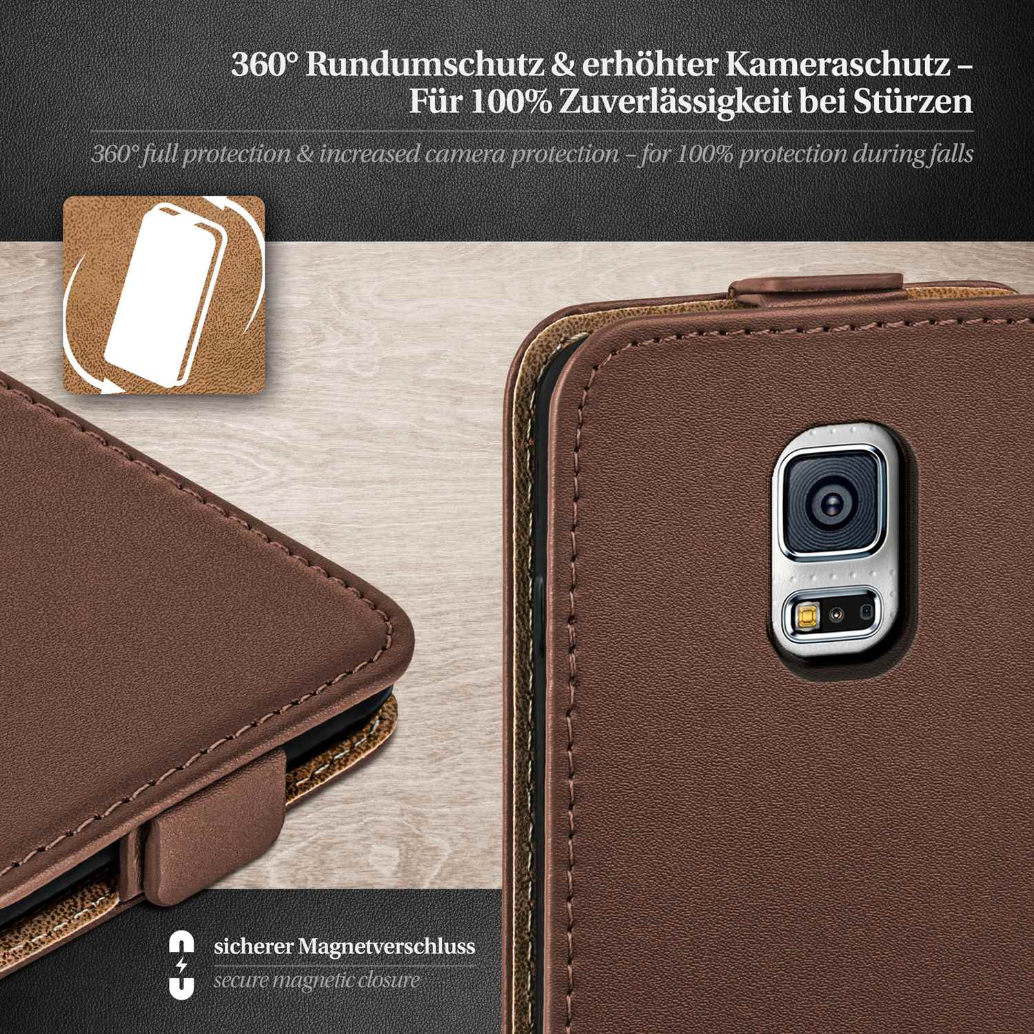 MOEX Flip Case, Flip Cover, Galaxy S5 Samsung, Oxide-Brown Mini