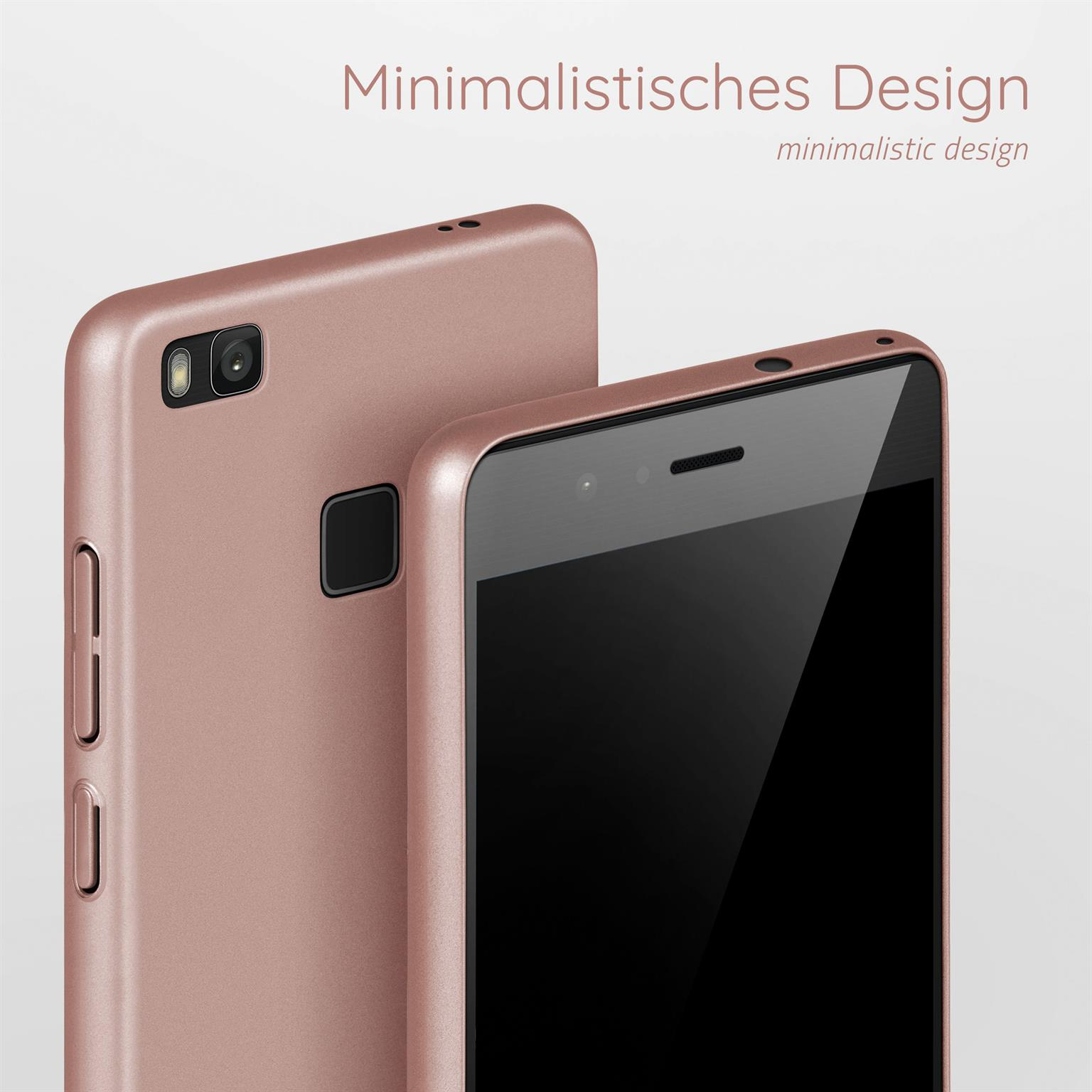 Zwei roségoldene Handyhüllen mit einem Telefon.