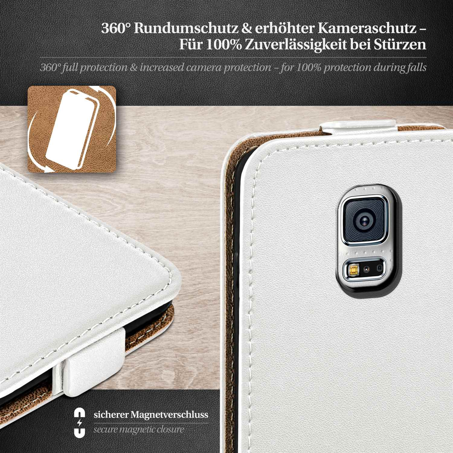 MOEX Flip Case, Flip Cover, Samsung, Mini, S5 Galaxy Pearl-White