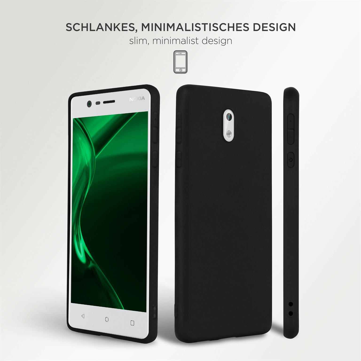 Drei schwarze Smartphone-Hüllen. Eine aufrecht, die anderen nebeneinander.