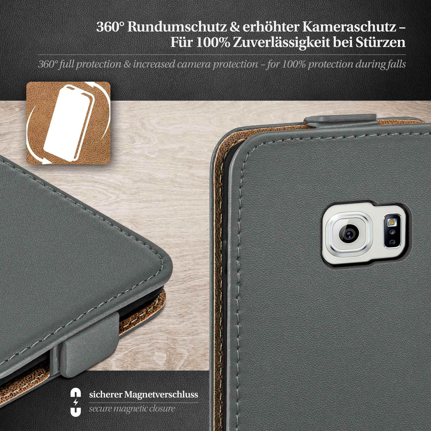 Samsung, S6, Anthracite-Gray Cover, Case, Galaxy Flip MOEX Flip