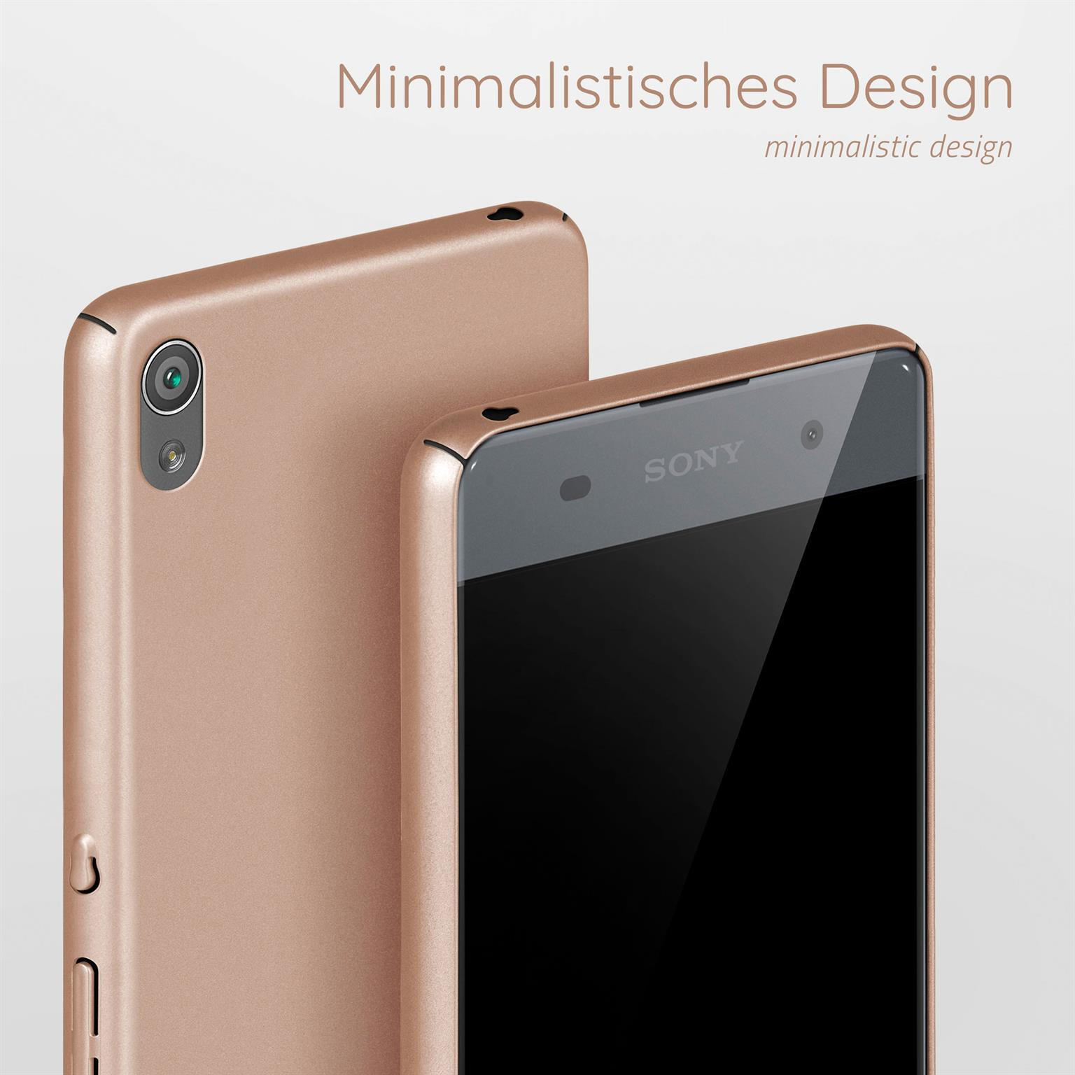 Zwei roségoldene Telefone, eines im Fokus, das andere verschwommen. Der Hintergrund ist hell.