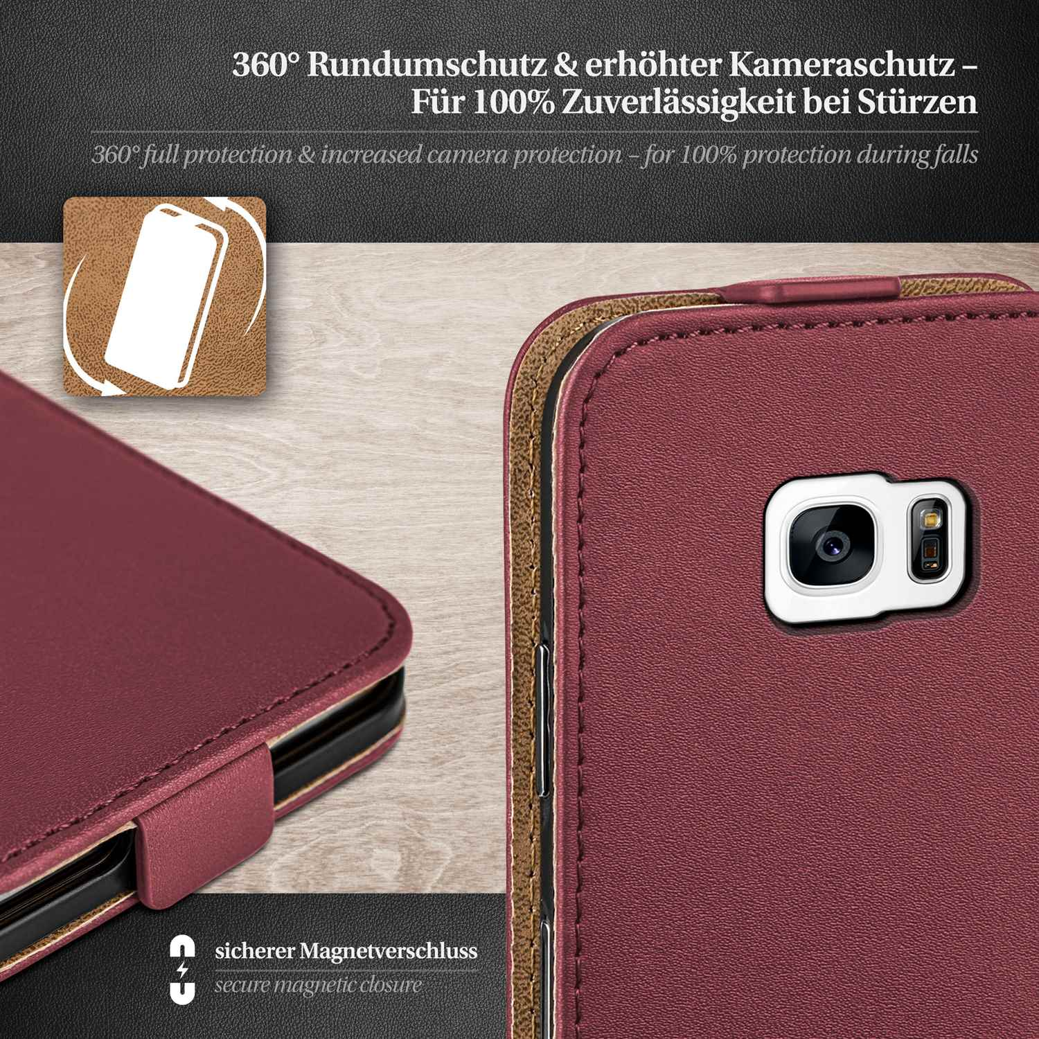 MOEX Flip Case, Flip Samsung, S7 Edge, Galaxy Cover, Maroon-Red