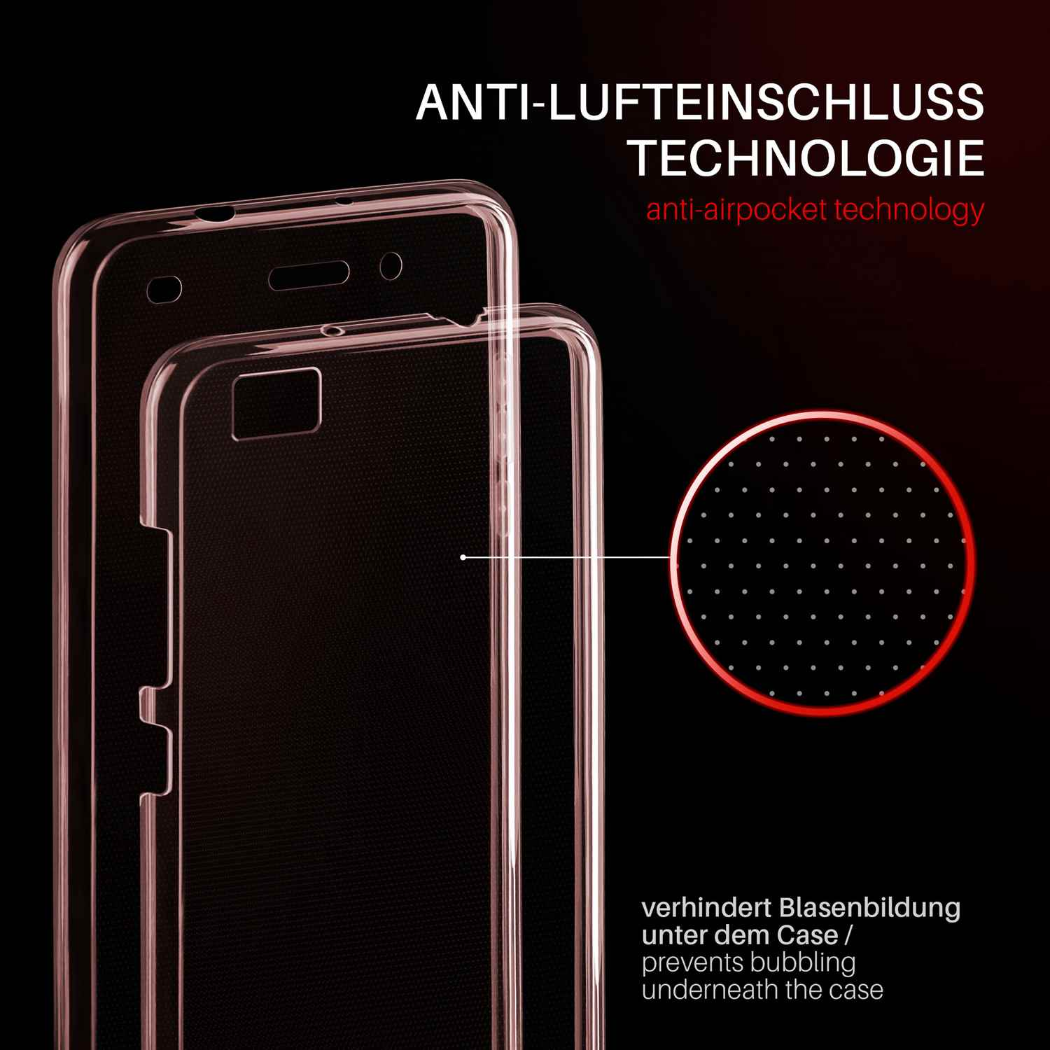 Transparenter Bildschirmschutz für Telefone. Der Schutz befindet sich über einem schwarzen Telefon. Es hat kleine Punkte.