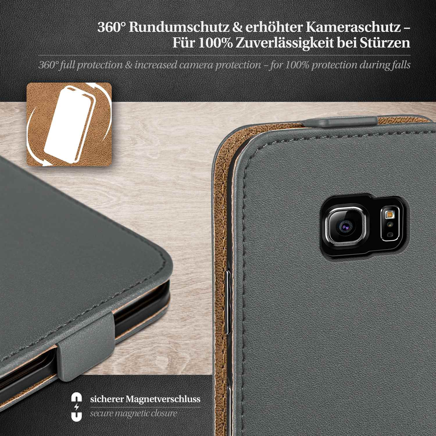 Edge, Flip Flip Galaxy S6 Anthracite-Gray Cover, MOEX Samsung, Case,