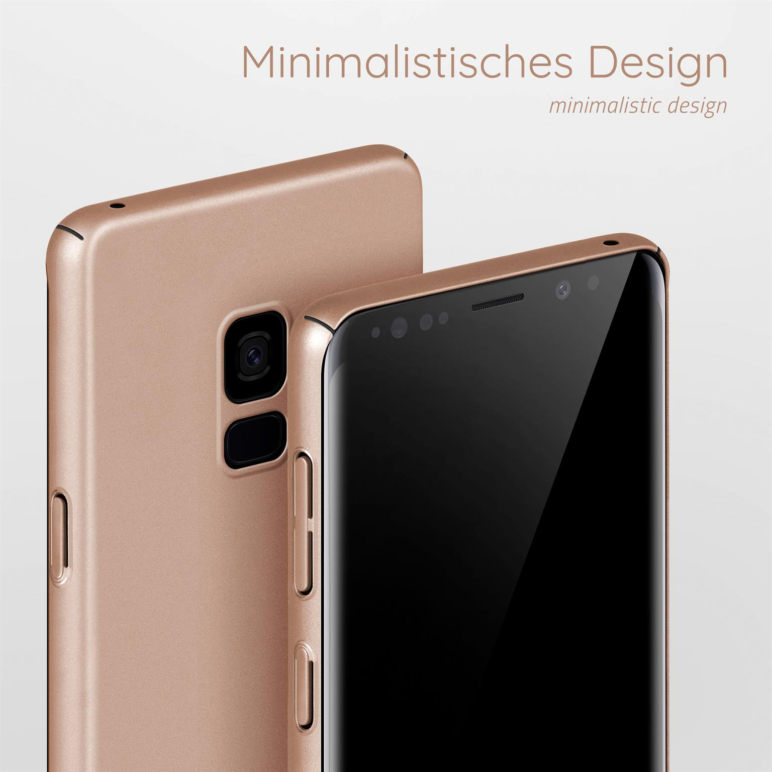Zwei Telefone in Roségold. Eines ist seitlich, das andere nach vorne gerichtet.