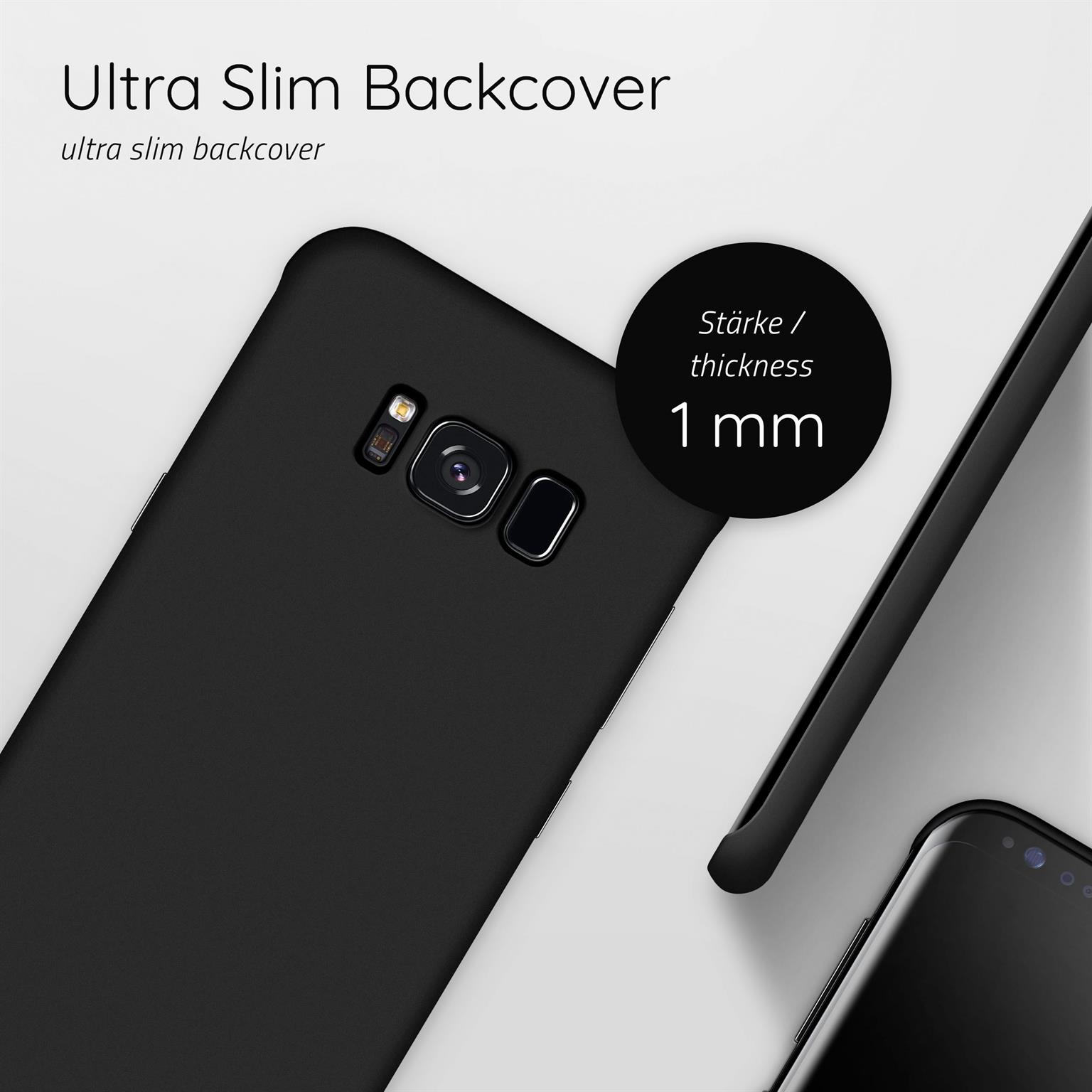 Schwarzes Telefon mit ultra-schlanker Rückseite. Die Dicke beträgt 1 mm.