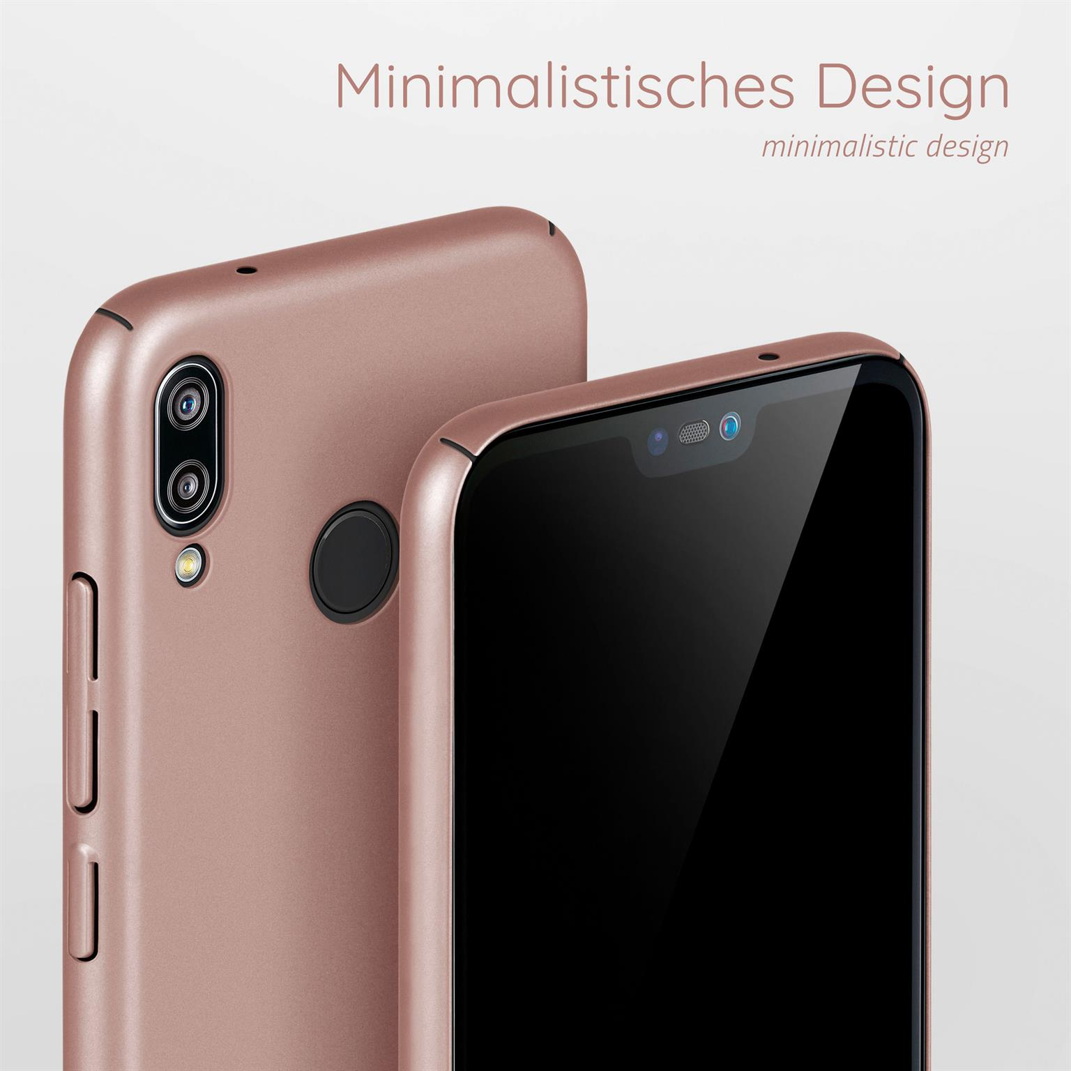 Eine roségoldene Handyhülle und ein Telefon. Die Handyhülle hat zwei Kameras und einen Fingerabdrucksensor.