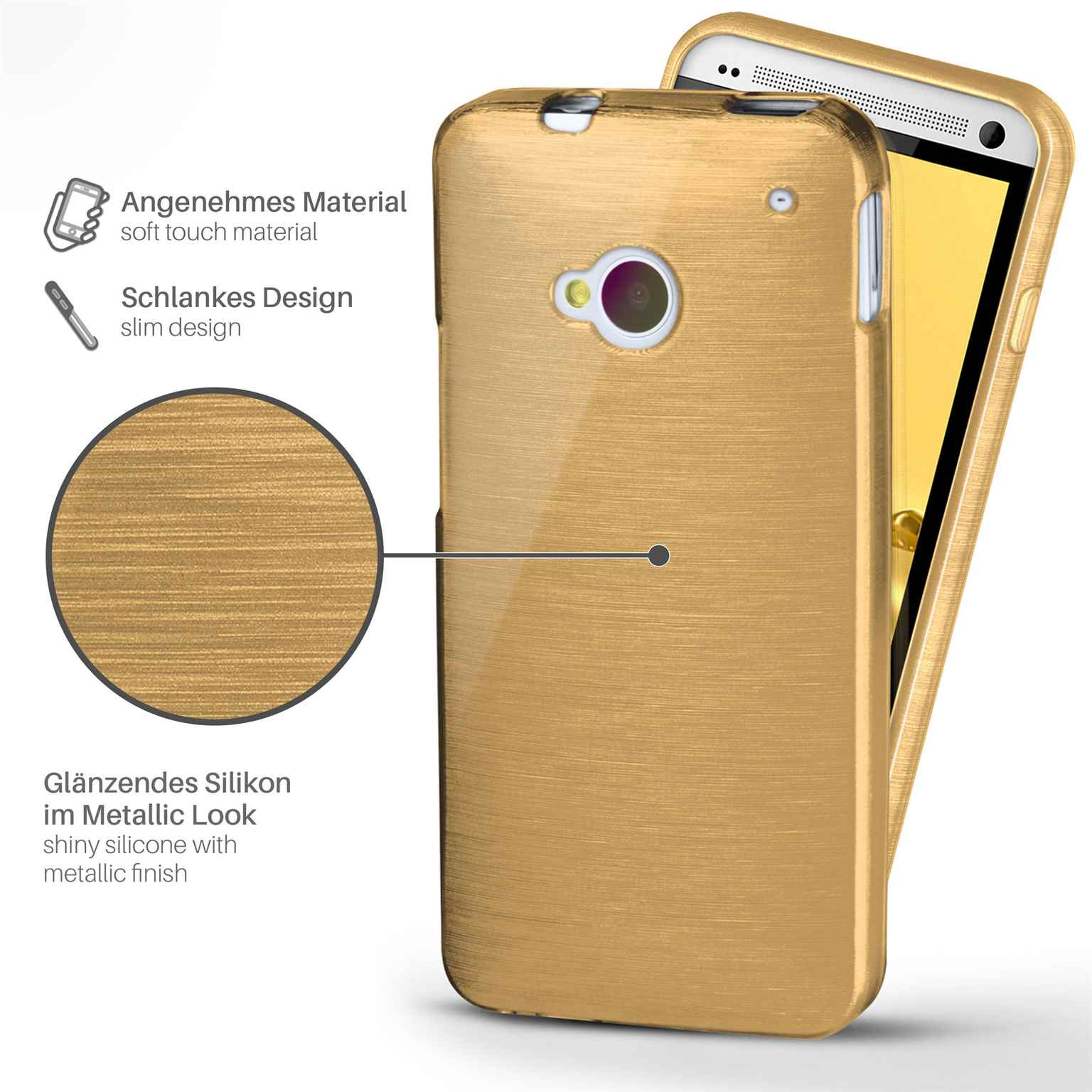 M7, Ivory-Gold Case, HTC, Backcover, MOEX One Brushed