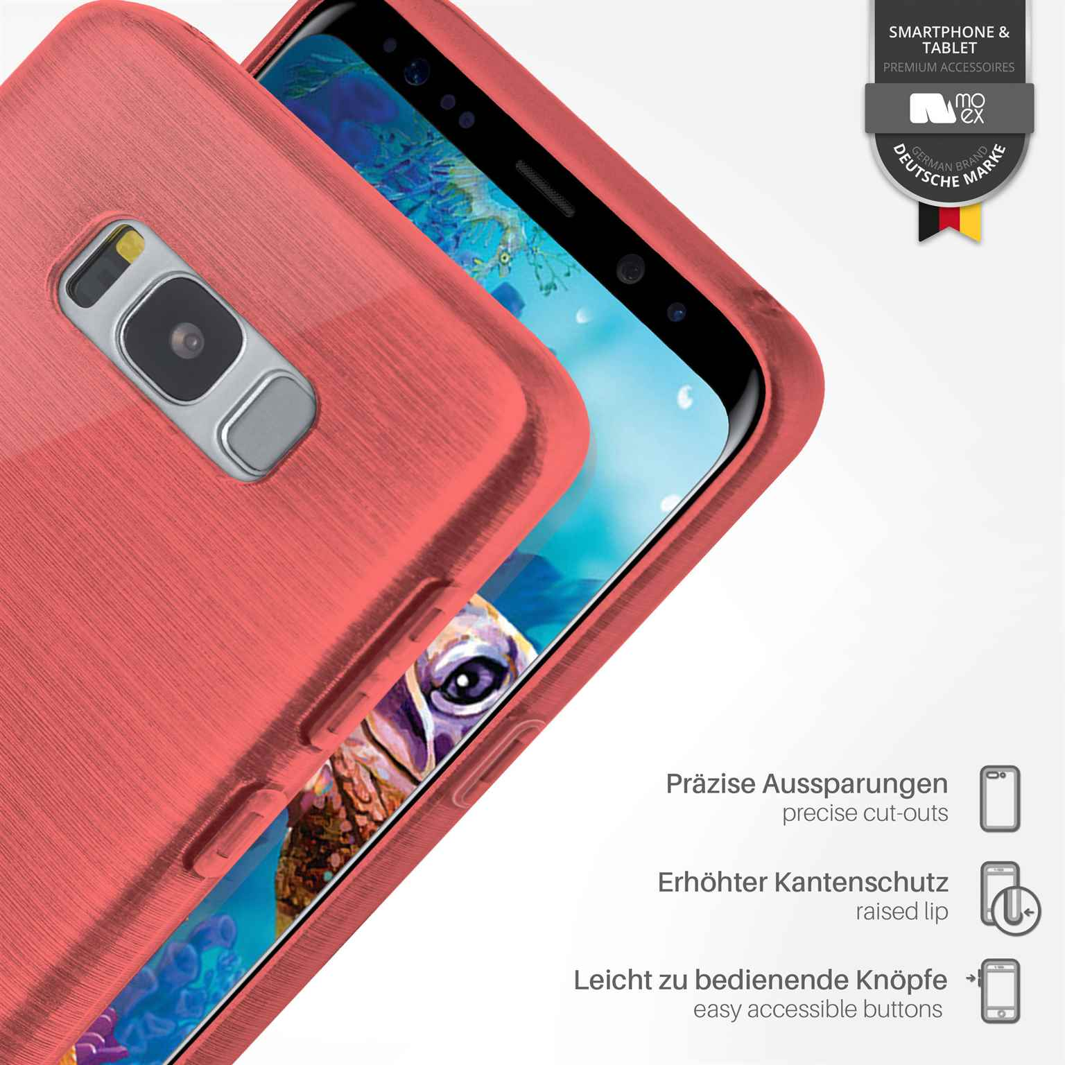 MOEX Case, S8, Brushed Backcover, Galaxy Samsung, Coral-Red