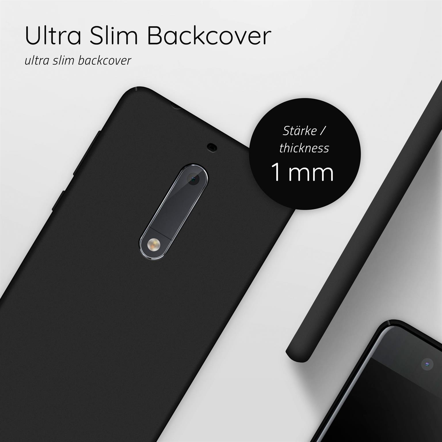 Schwarze Handy-Rückseite. Text: Ultra Slim Backcover. 1mm Dicke wird hervorgehoben.