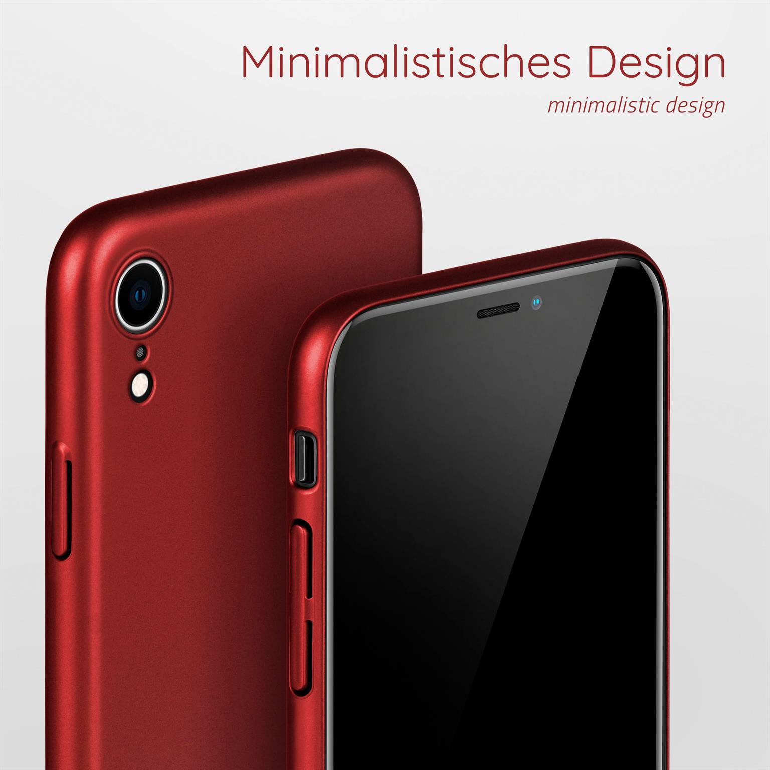 Zwei rote Smartphones nebeneinander, die ein minimalistisches Design und eine elegante, ganz rote Ästhetik zeigen.