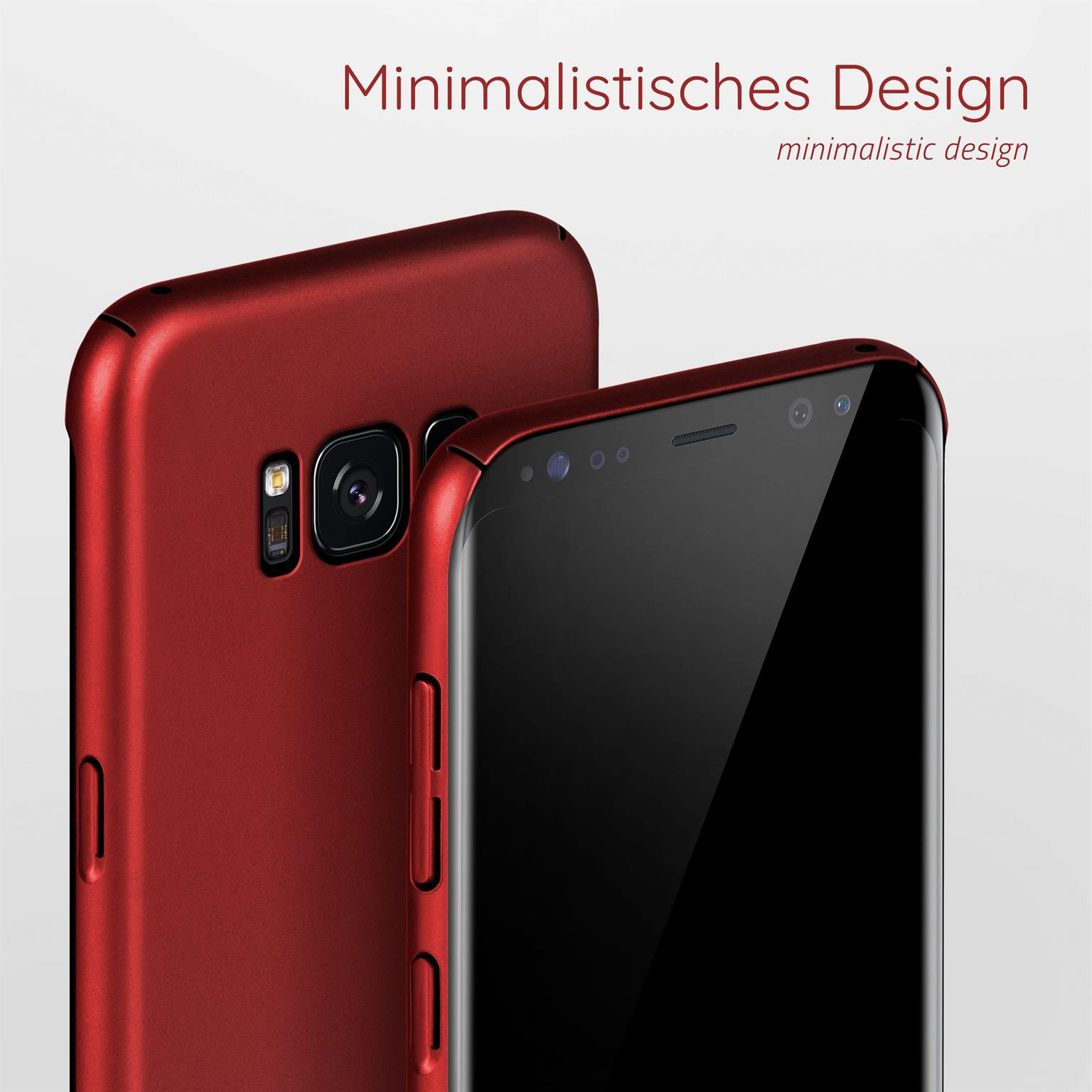 Zwei rote Handyhüllen, eine hinter der anderen. Das Telefon ist auf der rechten Seite sichtbar.