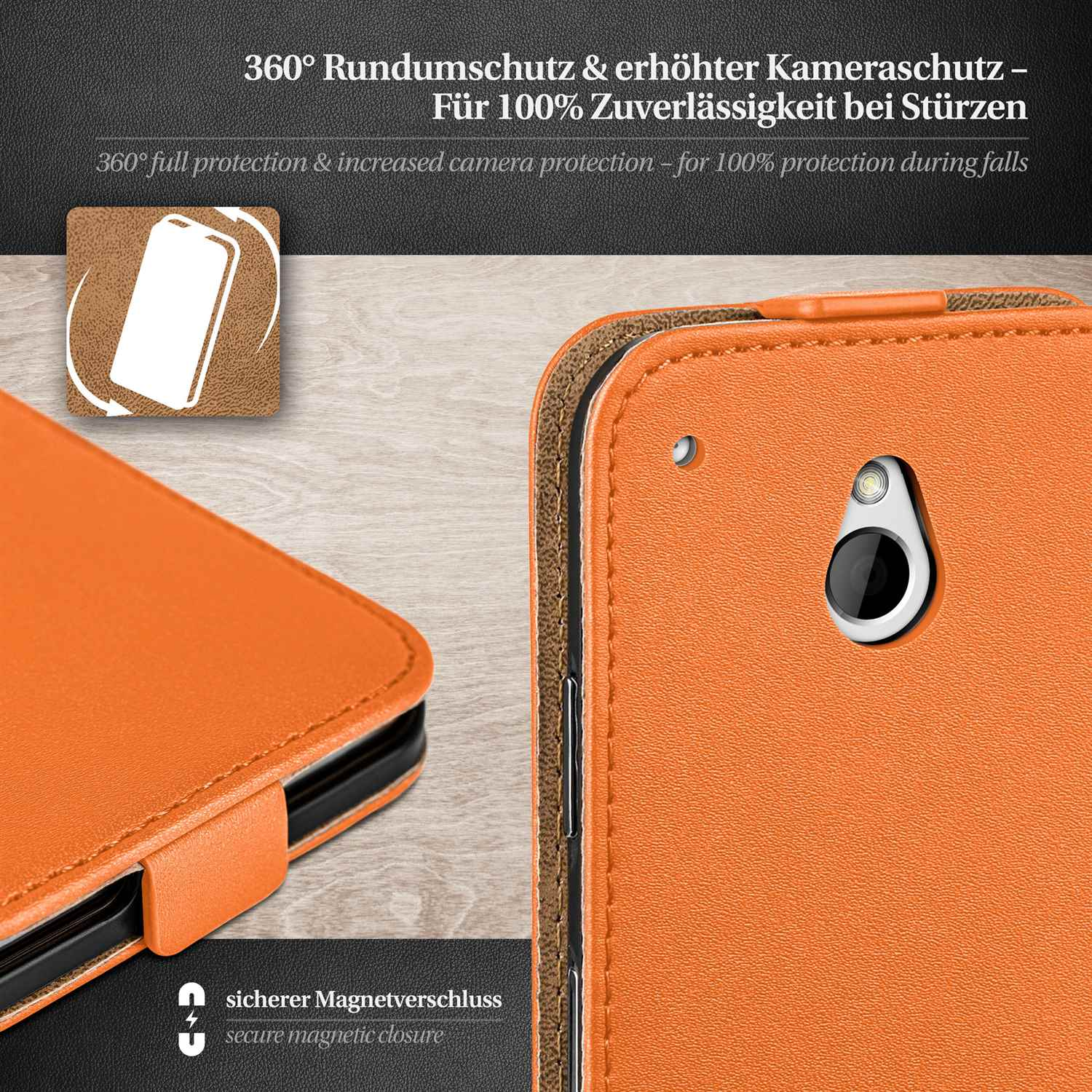 MOEX Flip Case, Cover, Flip One HTC, Mini, Canyon-Orange