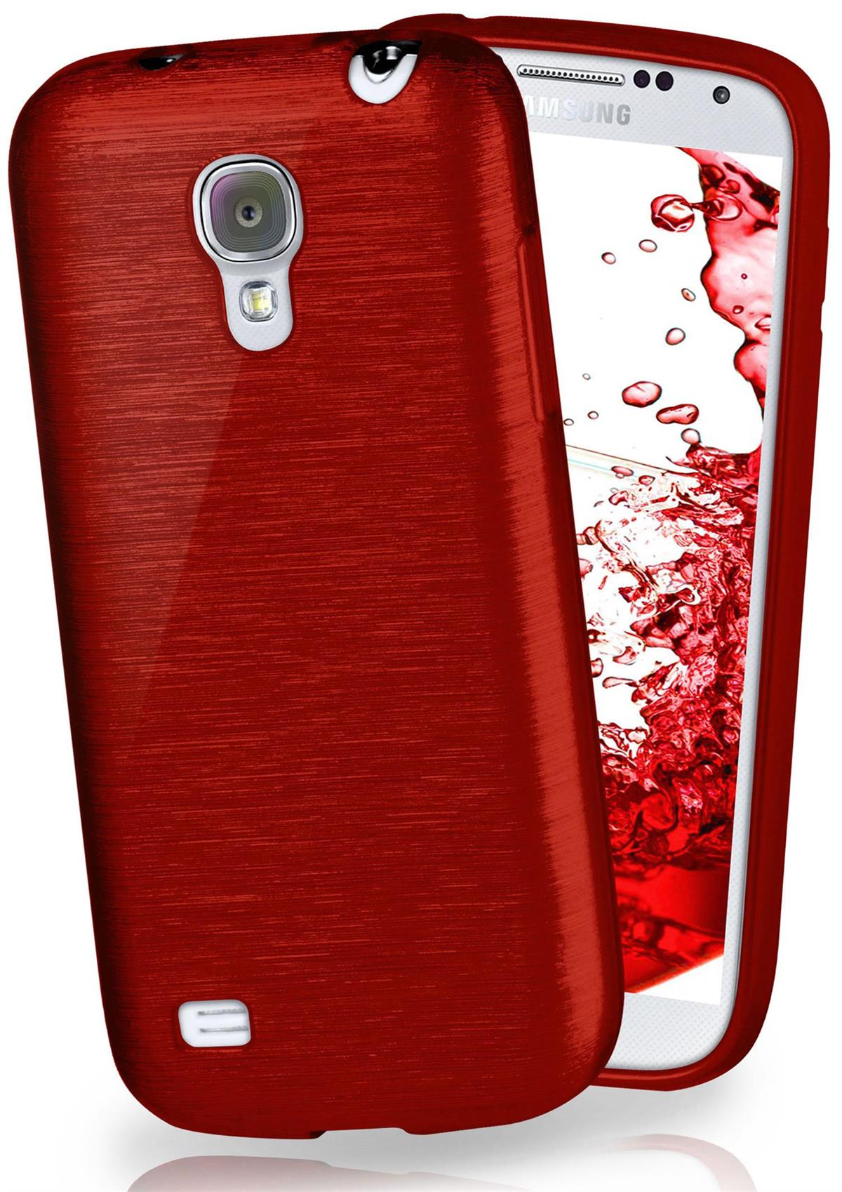 Rote Handyhülle auf weißem Samsung-Telefon. Telefon ist nach rechts abgewinkelt.