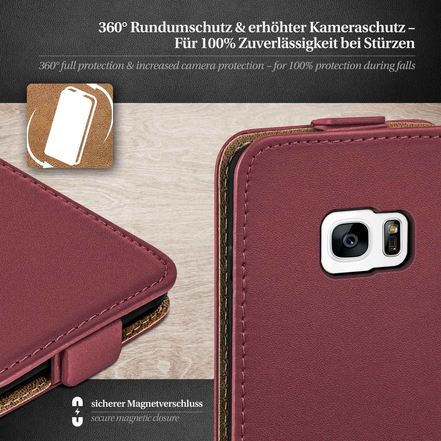 Maroon-Red Case, MOEX Cover, Galaxy S7, Samsung, Flip Flip