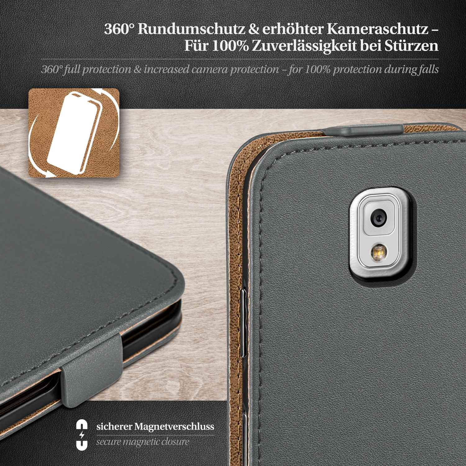 MOEX Flip Case, Flip Cover, Galaxy Anthracite-Gray 3, Note Samsung