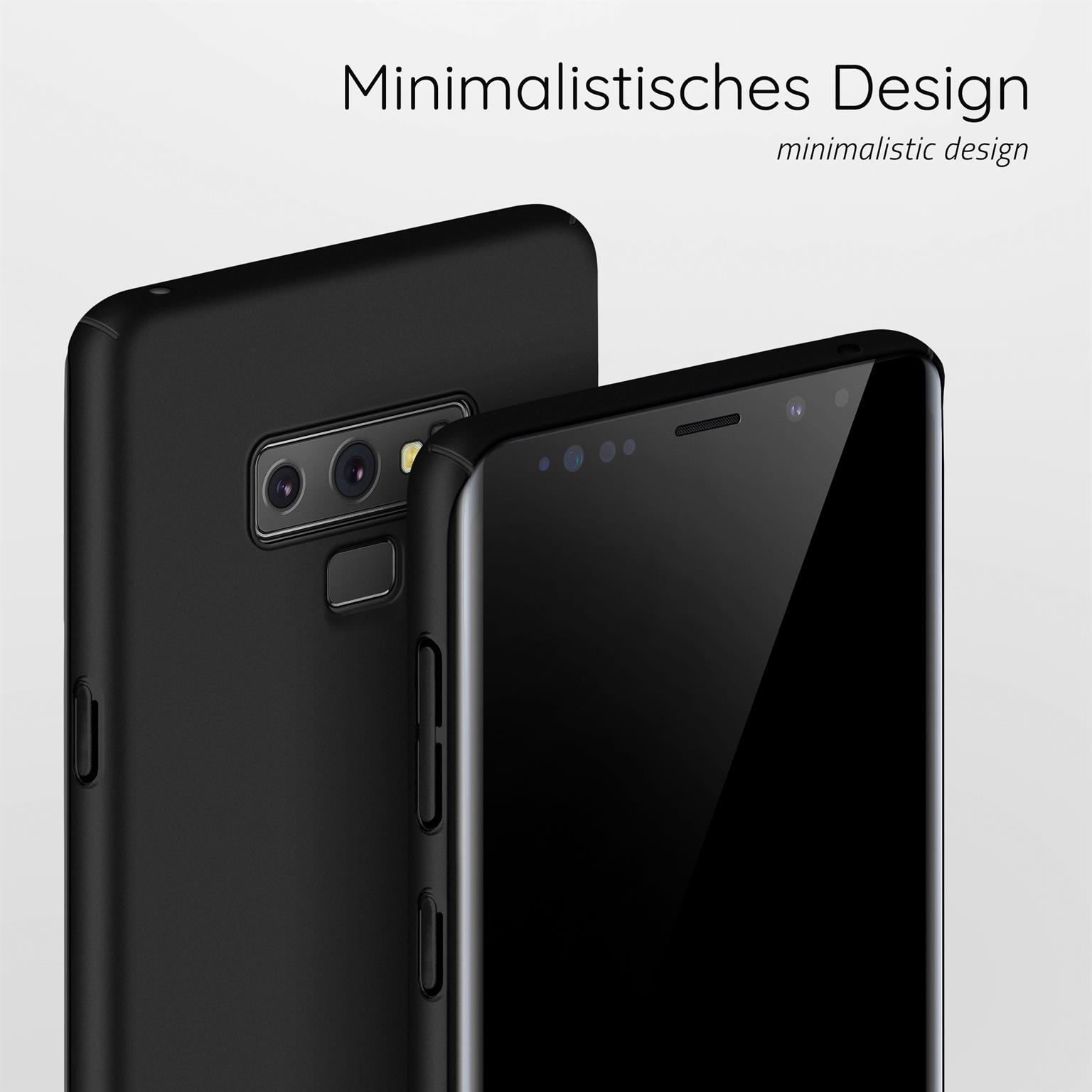 Zwei schwarze Handyhüllen, eine hinten und die andere vorne, die den Bildschirm zeigt.