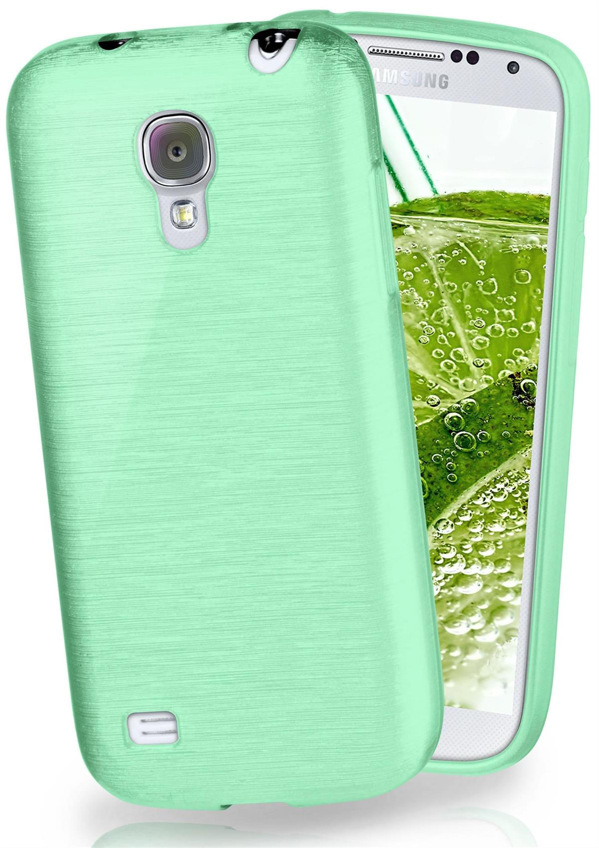 Minzgrüne Handyhülle. Telefon innen. Rückkamera sichtbar.