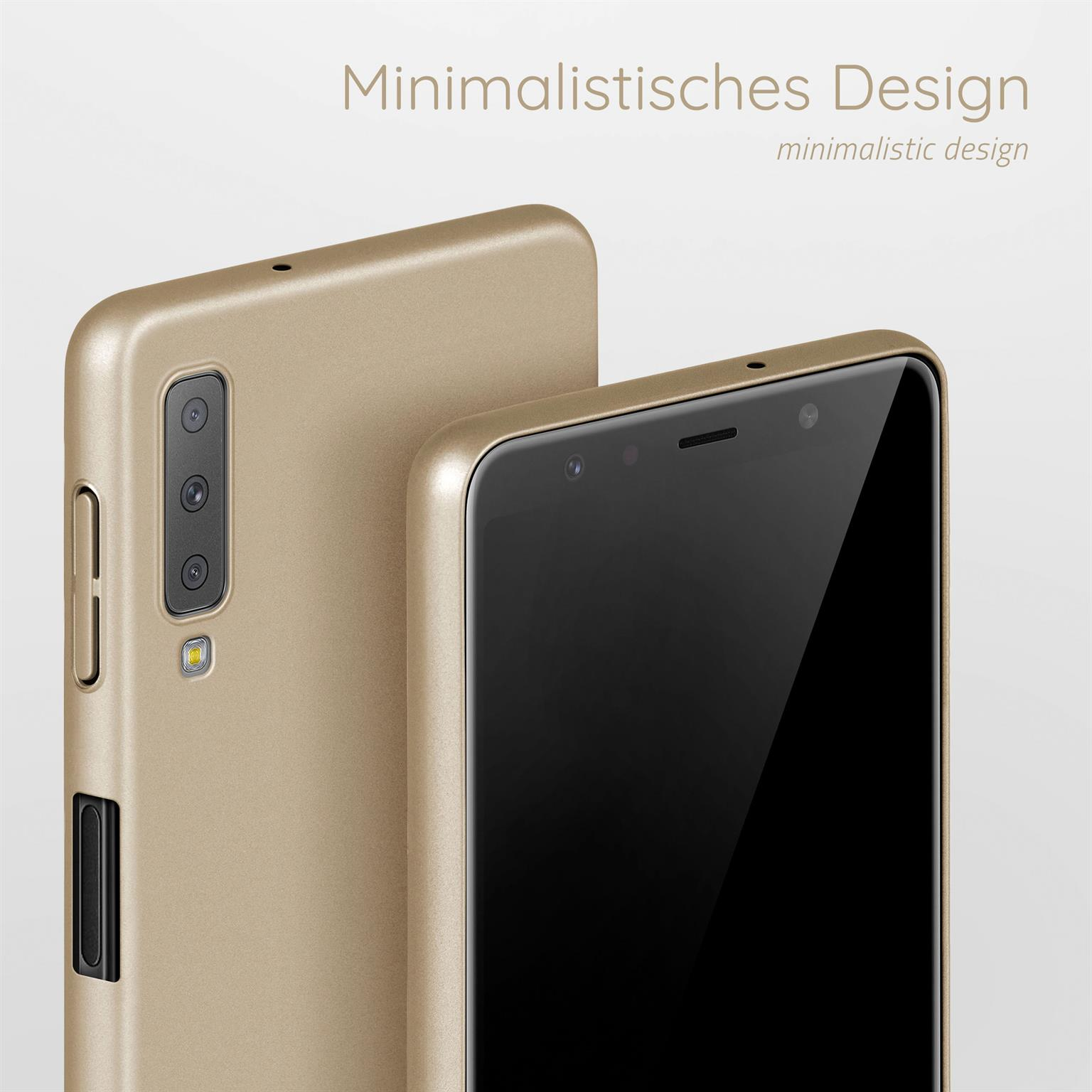 Zwei goldene Telefone, eines vorne mit schwarzem Bildschirm.