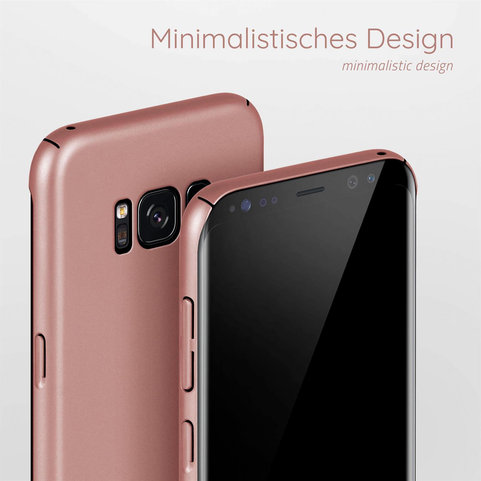 Zwei roségoldene Telefone, eines im Fokus, das andere verschwommen. Der Hintergrund ist weiß.