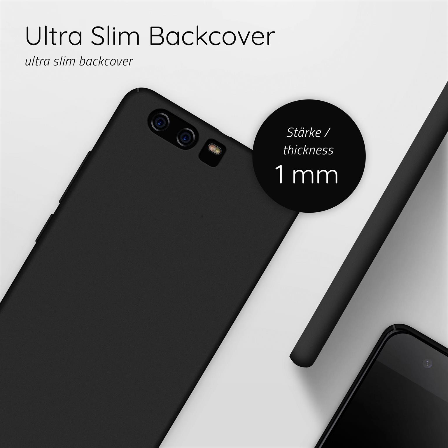 Schwarze Telefon-Rückseite. Text: Ultra Slim Backcover, Stärke 1 mm.