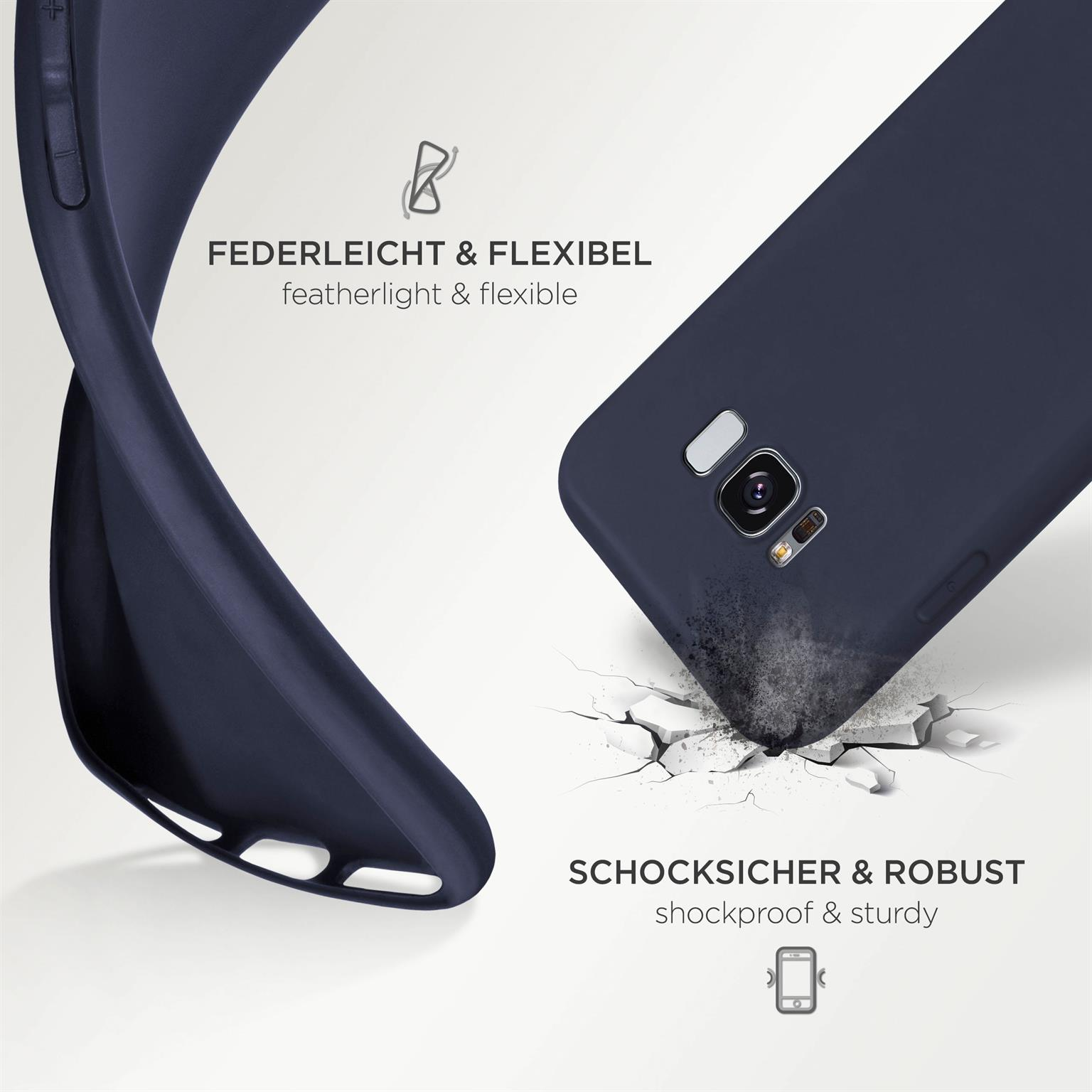 Blaue Handyhülle, flexibles Design. Die Hülle biegt sich. Stoßfest und robust.