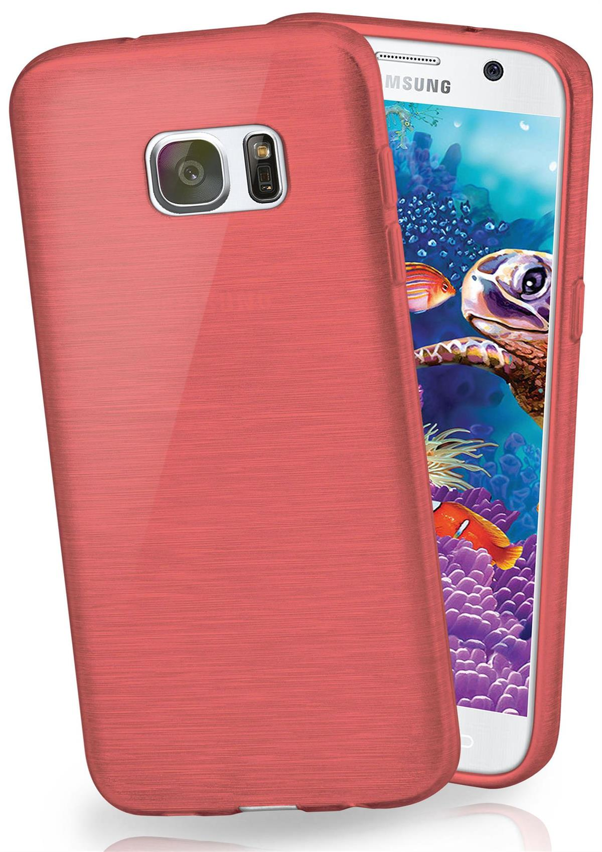 Brushed Case, Samsung, S7, Coral-Red MOEX Backcover, Galaxy