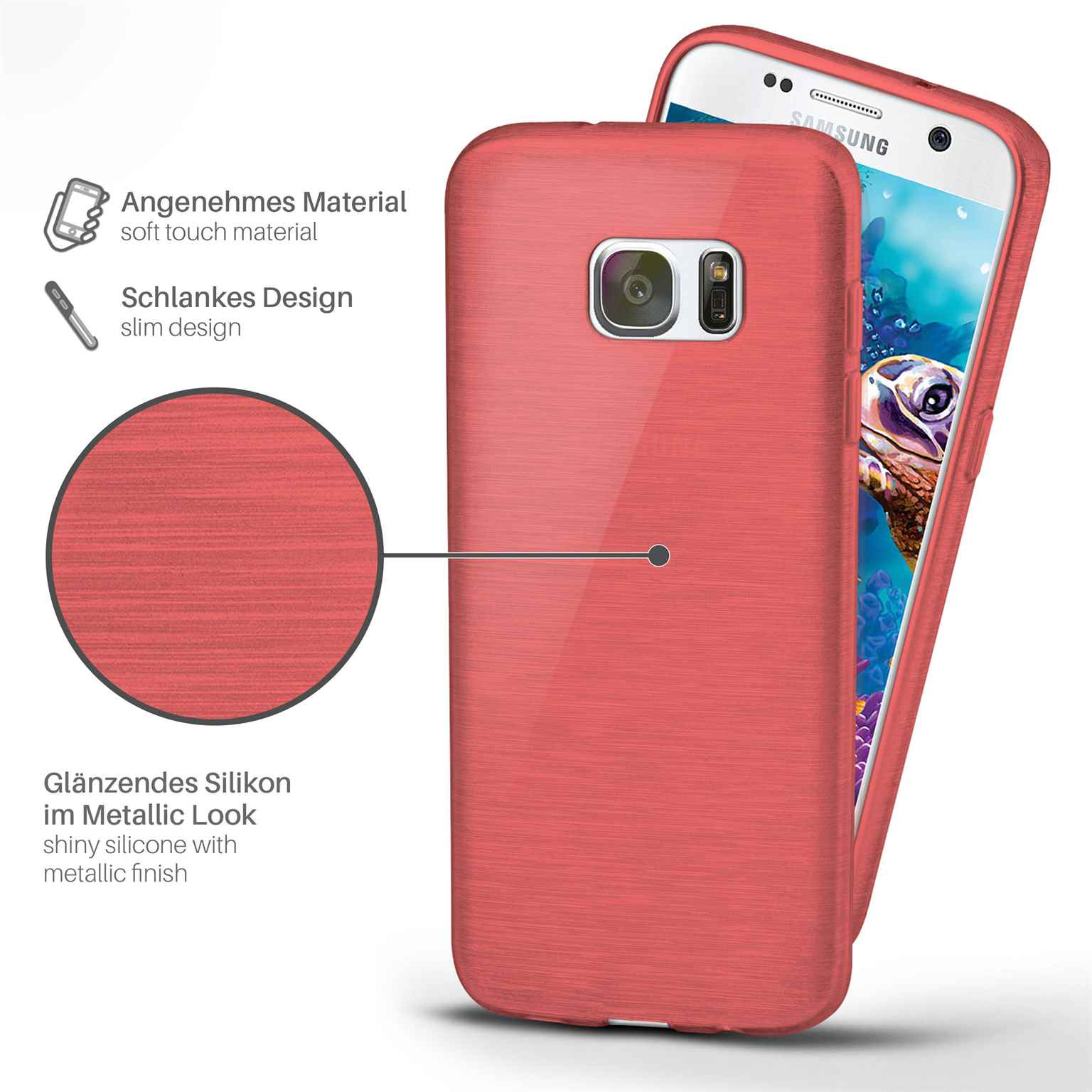 Case, Backcover, Samsung, Brushed S7, MOEX Coral-Red Galaxy