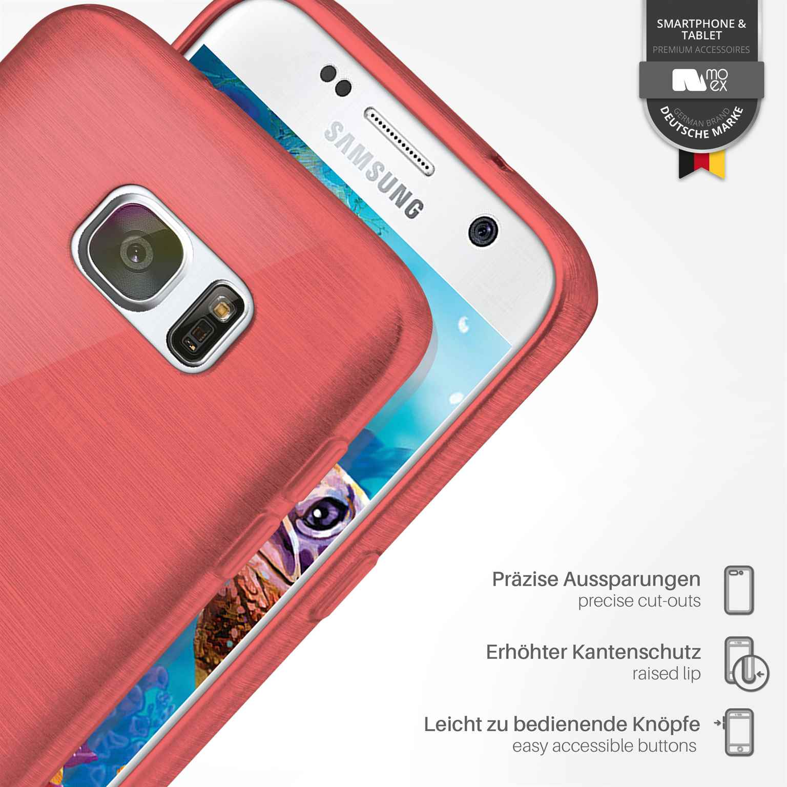 Brushed Case, Samsung, S7, Coral-Red MOEX Backcover, Galaxy