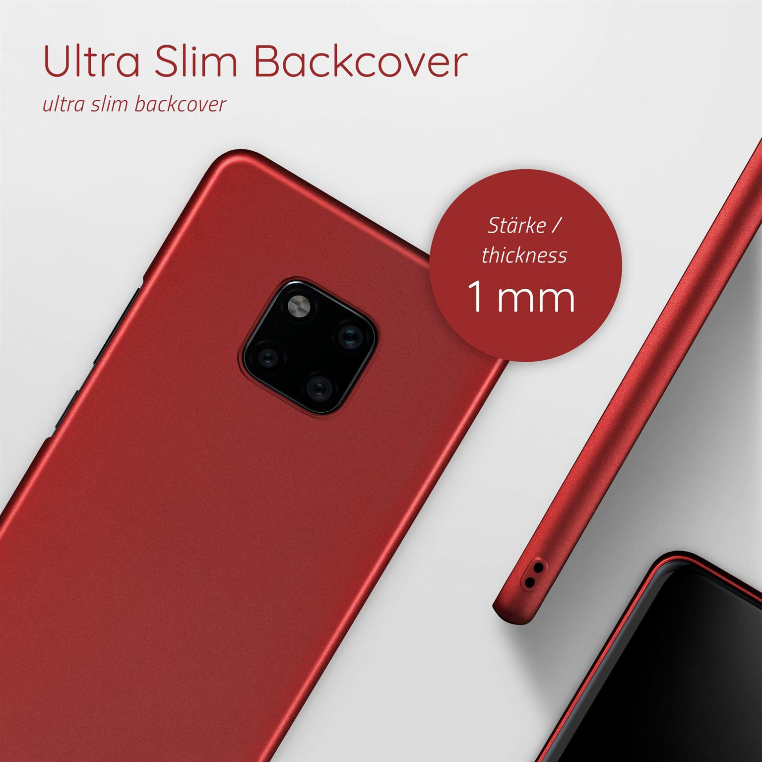 Rotes Telefonrückteil. Die Handyhülle wird mit einer Dicke von 1 mm gezeigt.