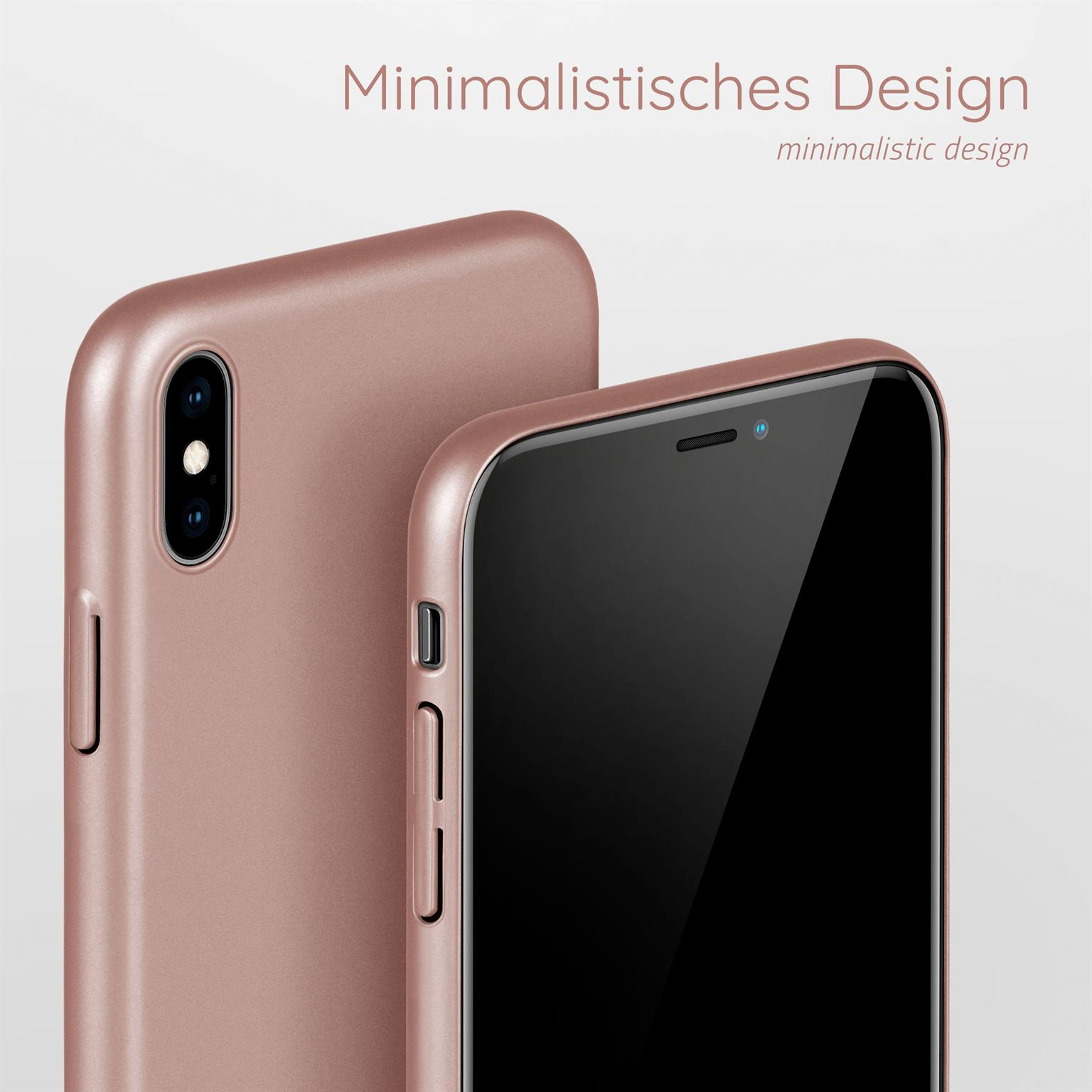 Zwei Telefone mit roségoldenen Hüllen. Text: Minimalistisches Design.