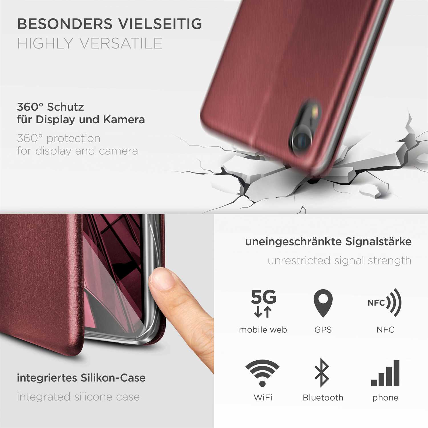 ONEFLOW XR, Business Flip Apple, Cover, Burgund - iPhone Red Case,
