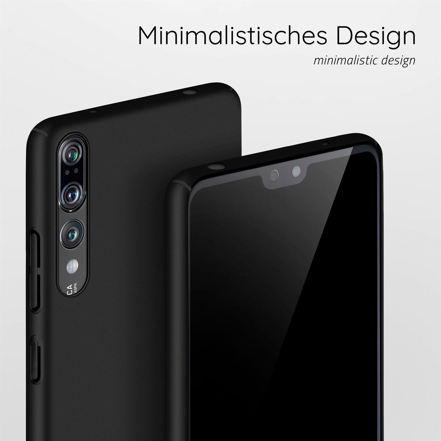 Zwei schwarze Telefone mit elegantem Design. Die Rückseite eines Telefons ist sichtbar, zeigt die Kamera.