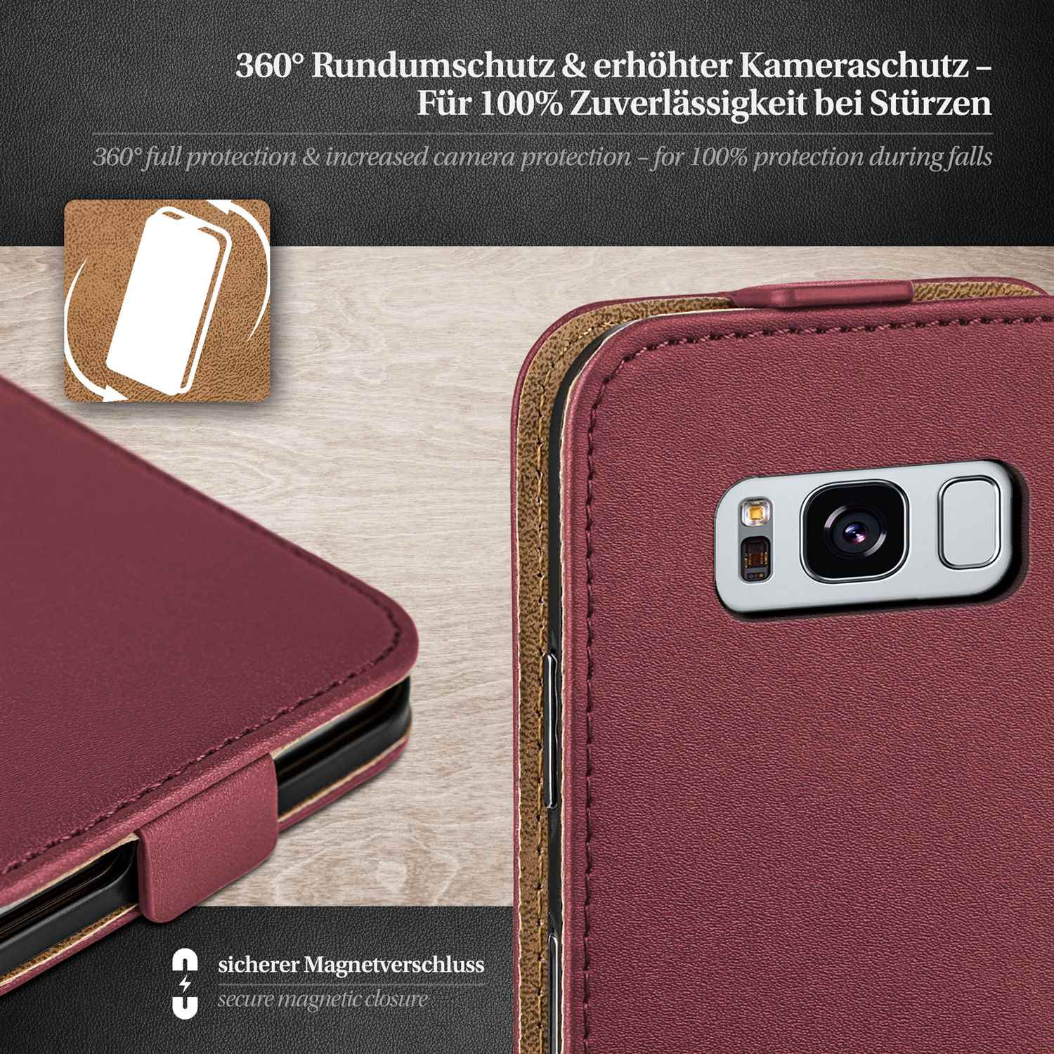 Samsung, S8 Case, Galaxy Cover, Maroon-Red Flip Plus, MOEX Flip