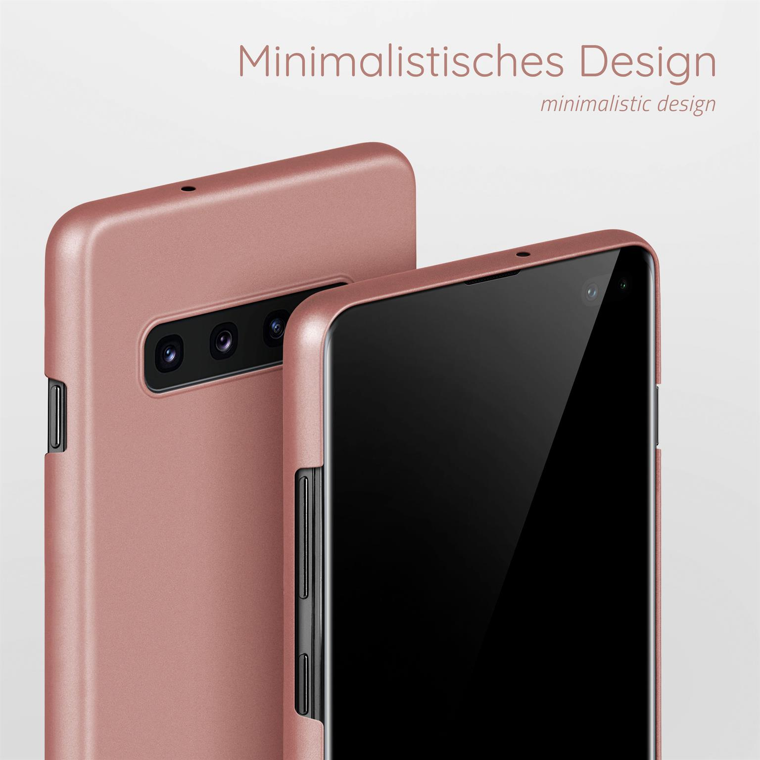 Rosa Handyhülle und ein schwarzes Telefon. Der Hintergrund ist weiß.