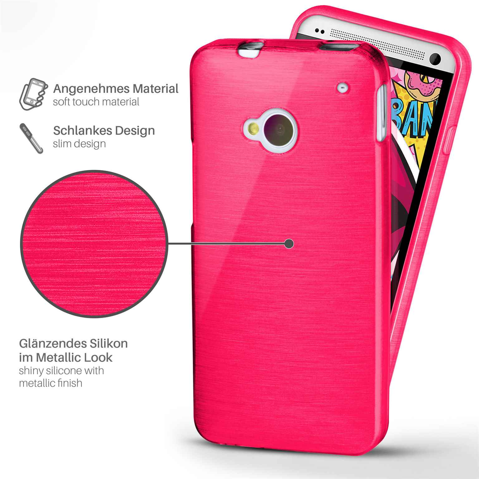 MOEX Brushed Case, Backcover, HTC, M7, One Magenta-Pink