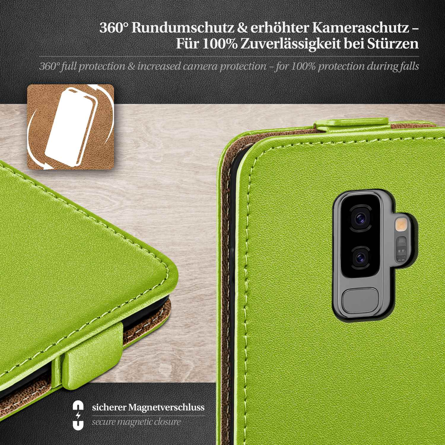 MOEX Lime-Green Case, Flip Flip S9 Samsung, Galaxy Plus, Cover,