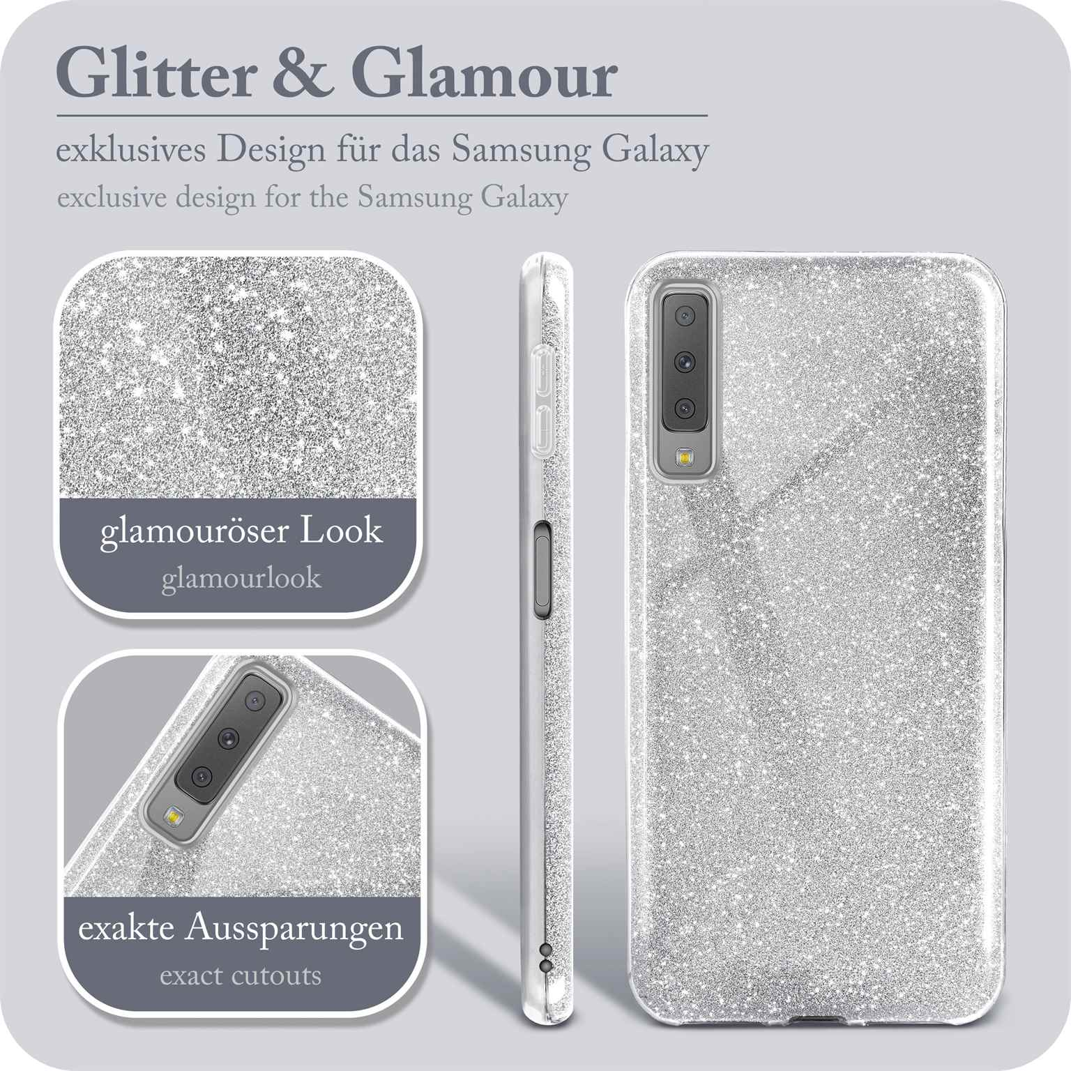 ONEFLOW Glitter Case, - (2018), Silver Galaxy Backcover, Sparkle A7 Samsung