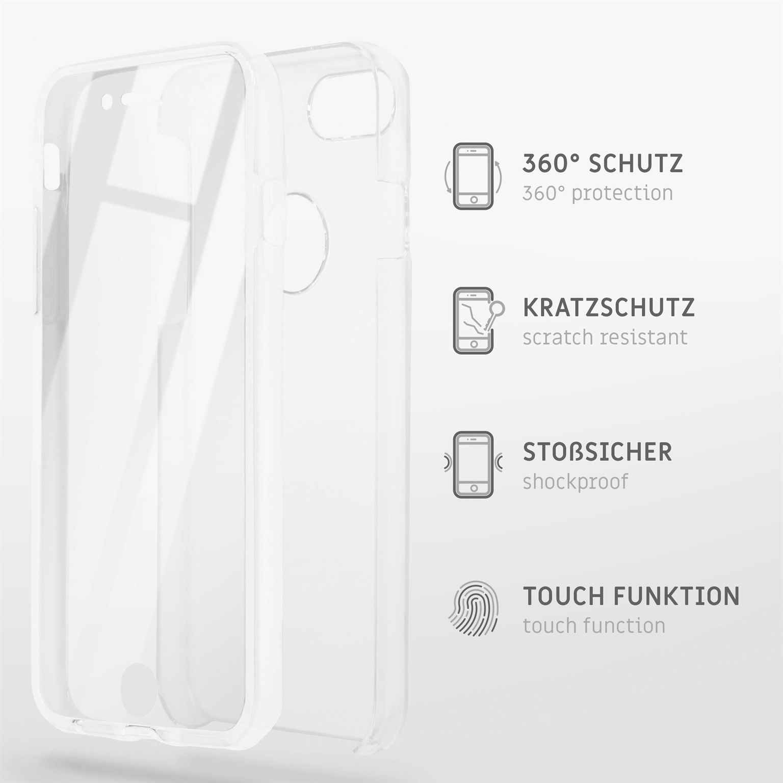 Transparente Handyhülle mit 360° Schutz, Kratzfestigkeit, Stoßfestigkeit und Touch-Funktion.
